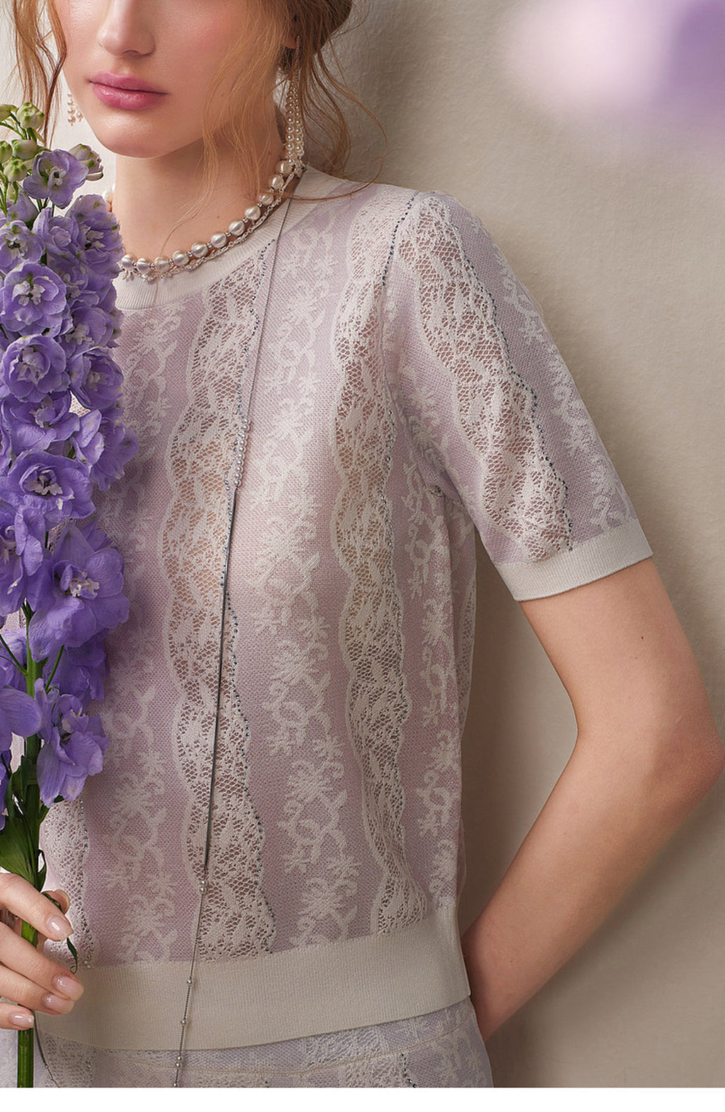 Lilac Violet Crew Neck Knit A-line Midi Dress