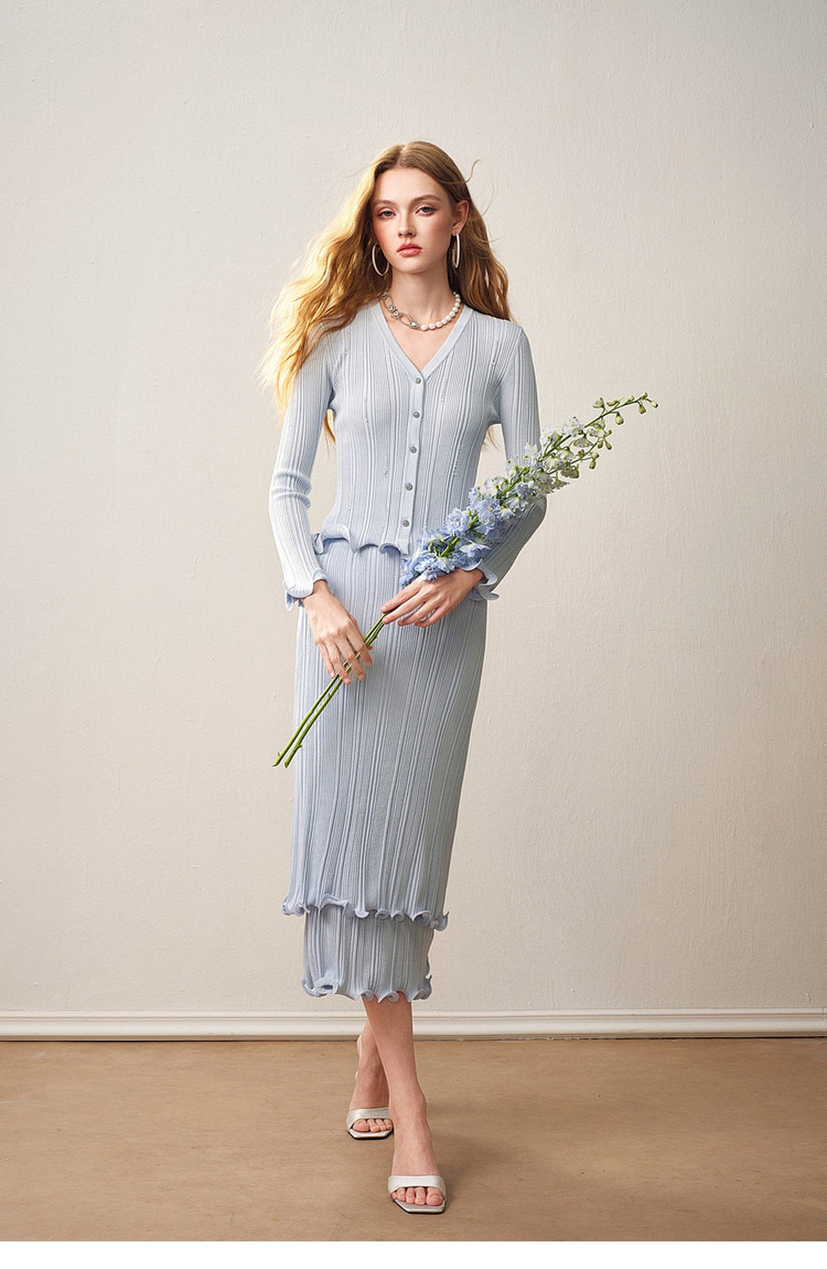 Sky Blue Ruffle Knit Co-ord Set