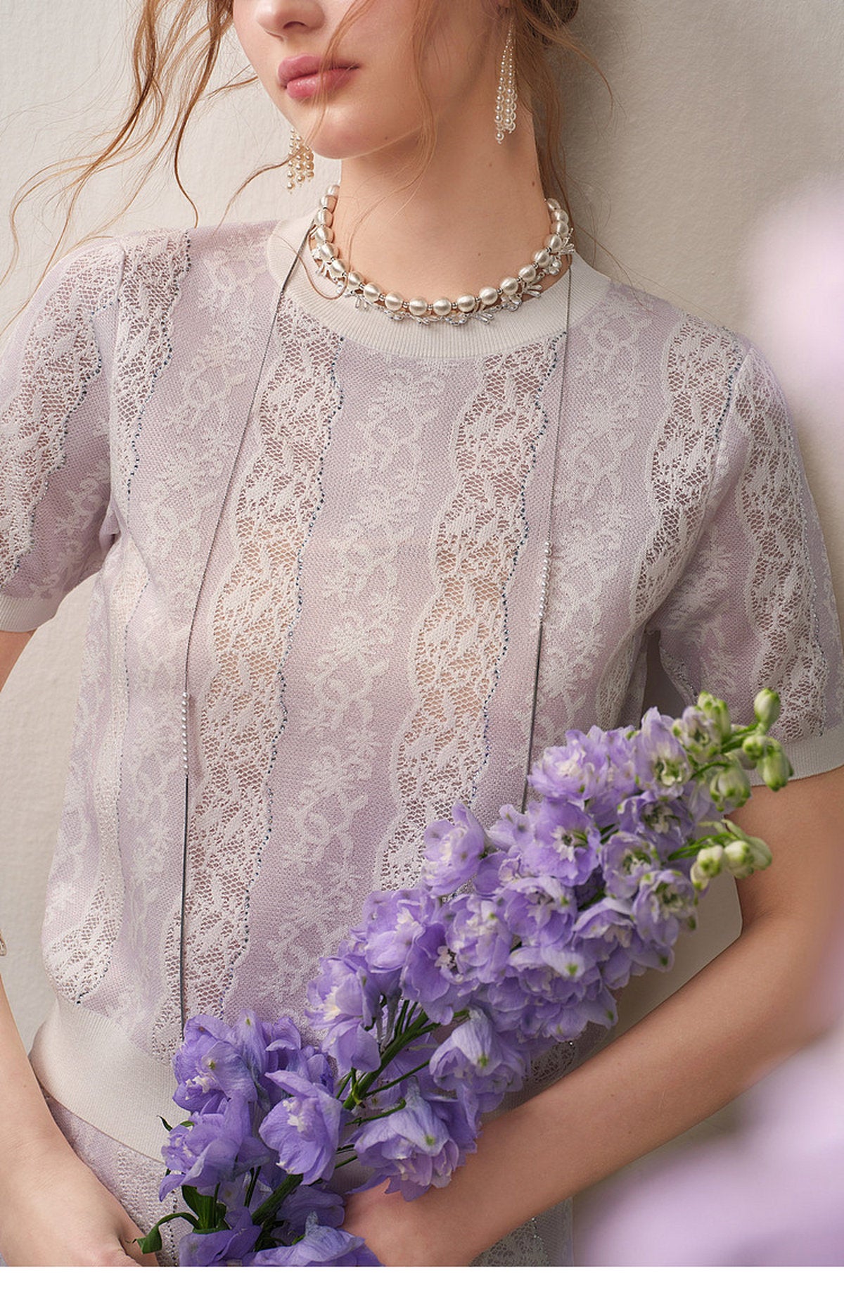 Lilac Violet Crew Neck Knit A-line Midi Dress