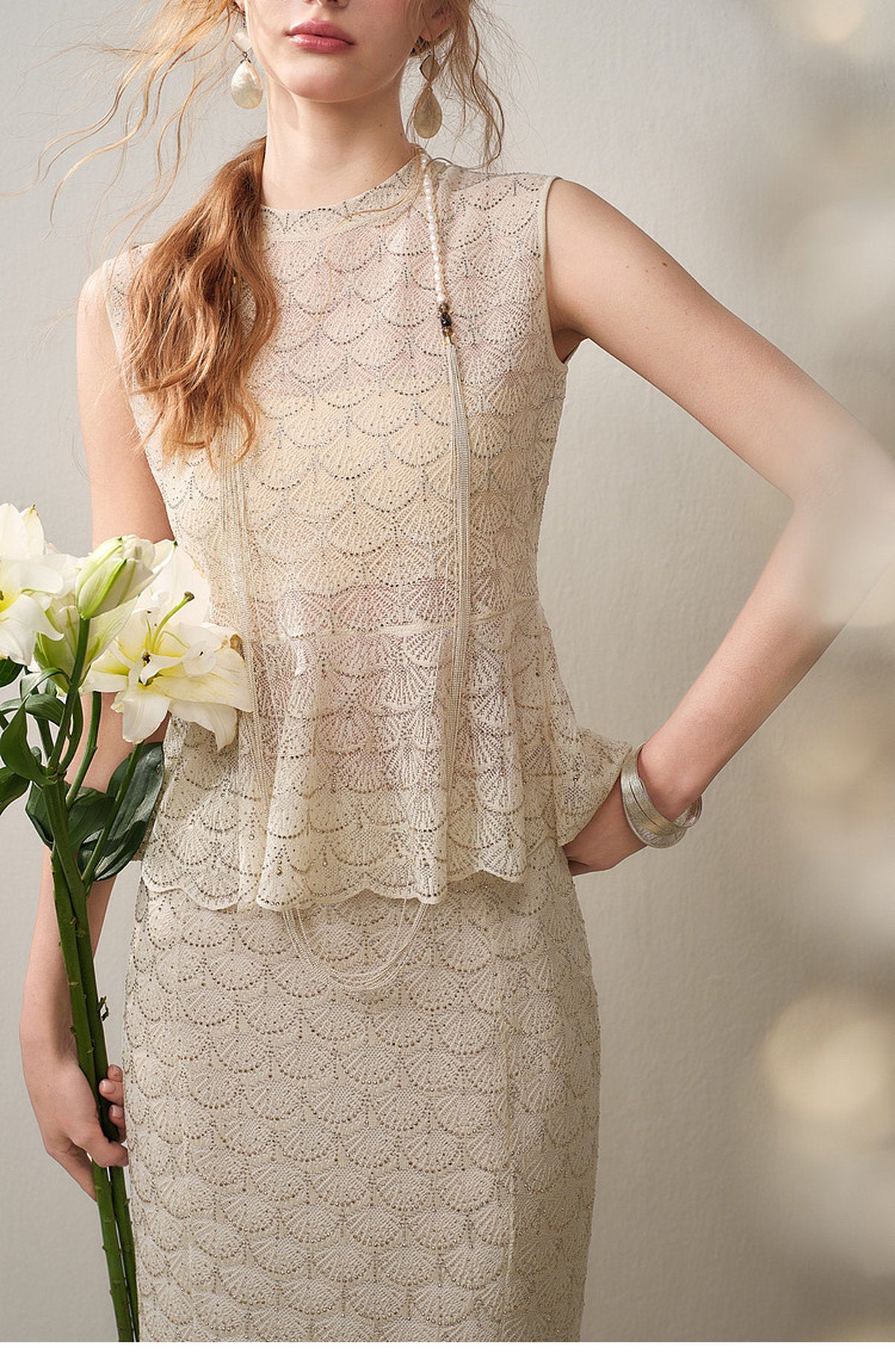 Champagne Scallop Knit Co-Ord