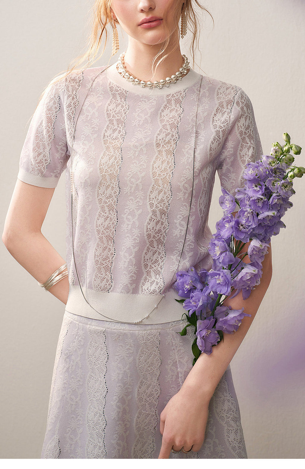 Lilac Violet Crew Neck Knit A-line Midi Dress