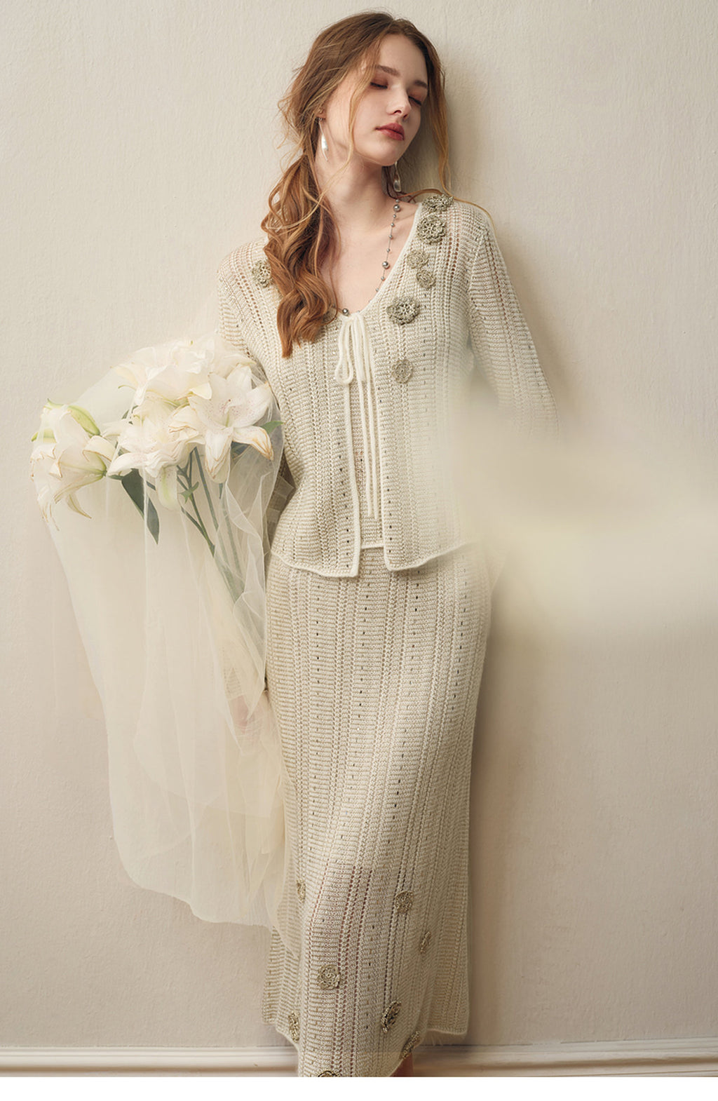 Silver Bloom Crochet Knit Co-Ord
