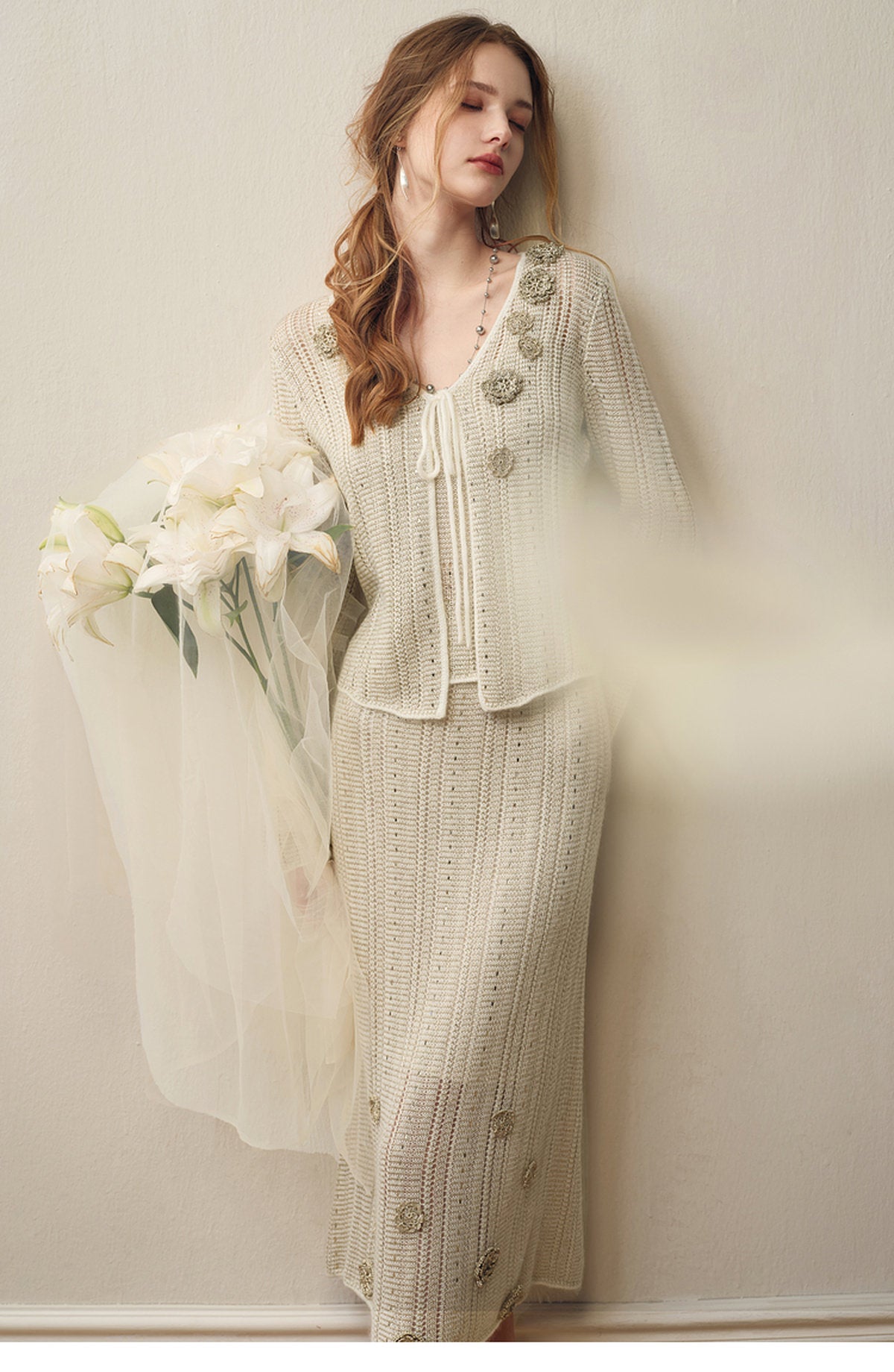 Silver Bloom Crochet Knit Co-Ord