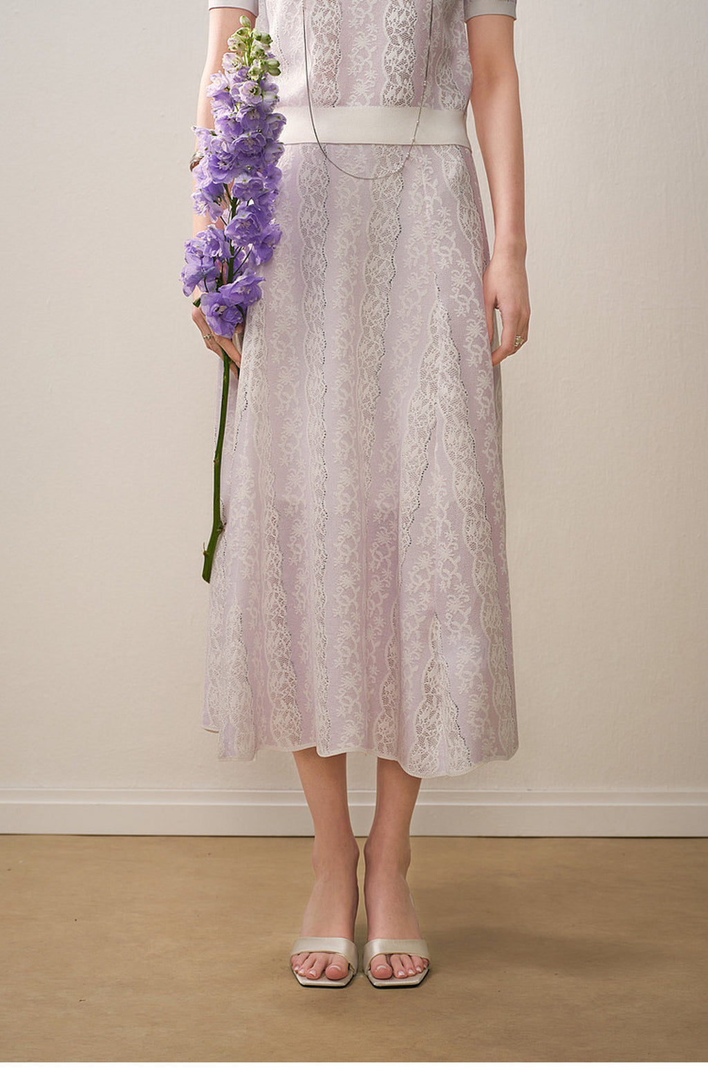 Lilac Violet Crew Neck Knit A-line Midi Dress