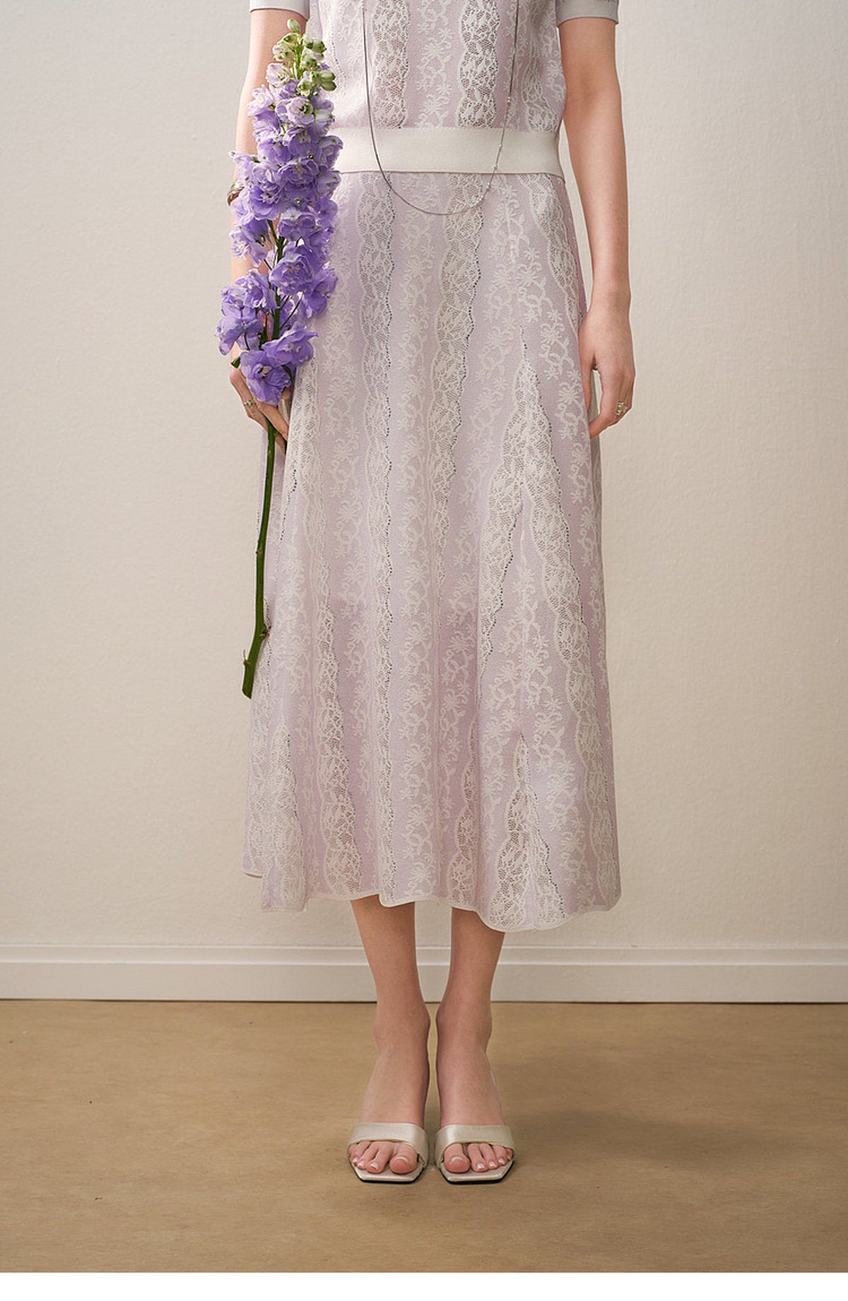 Lilac Violet Crew Neck Knit A-line Midi Dress