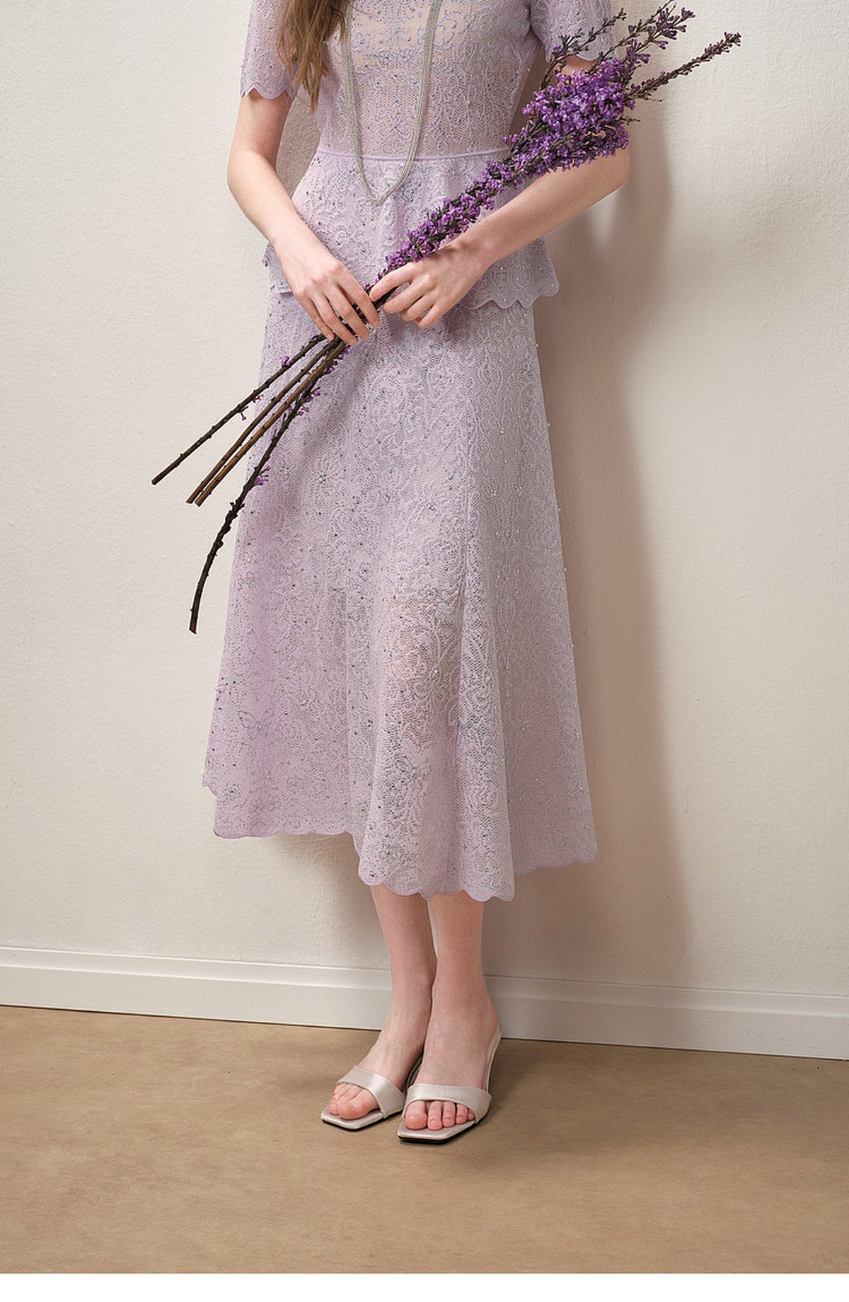 Lavernder Haze Iridescrnt Lace Peplum Mermaid Co-ord