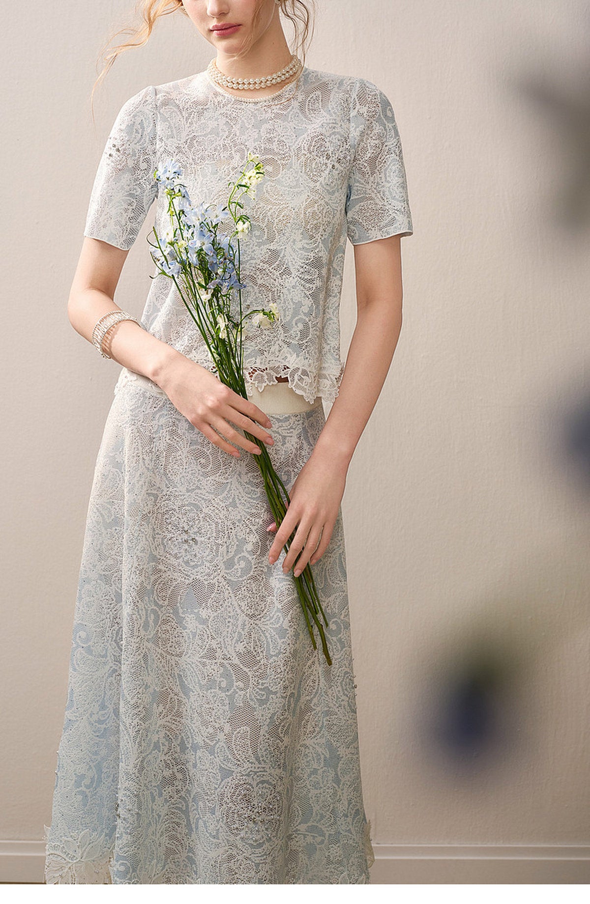 Pale Azure Lace Knit Co-Ord