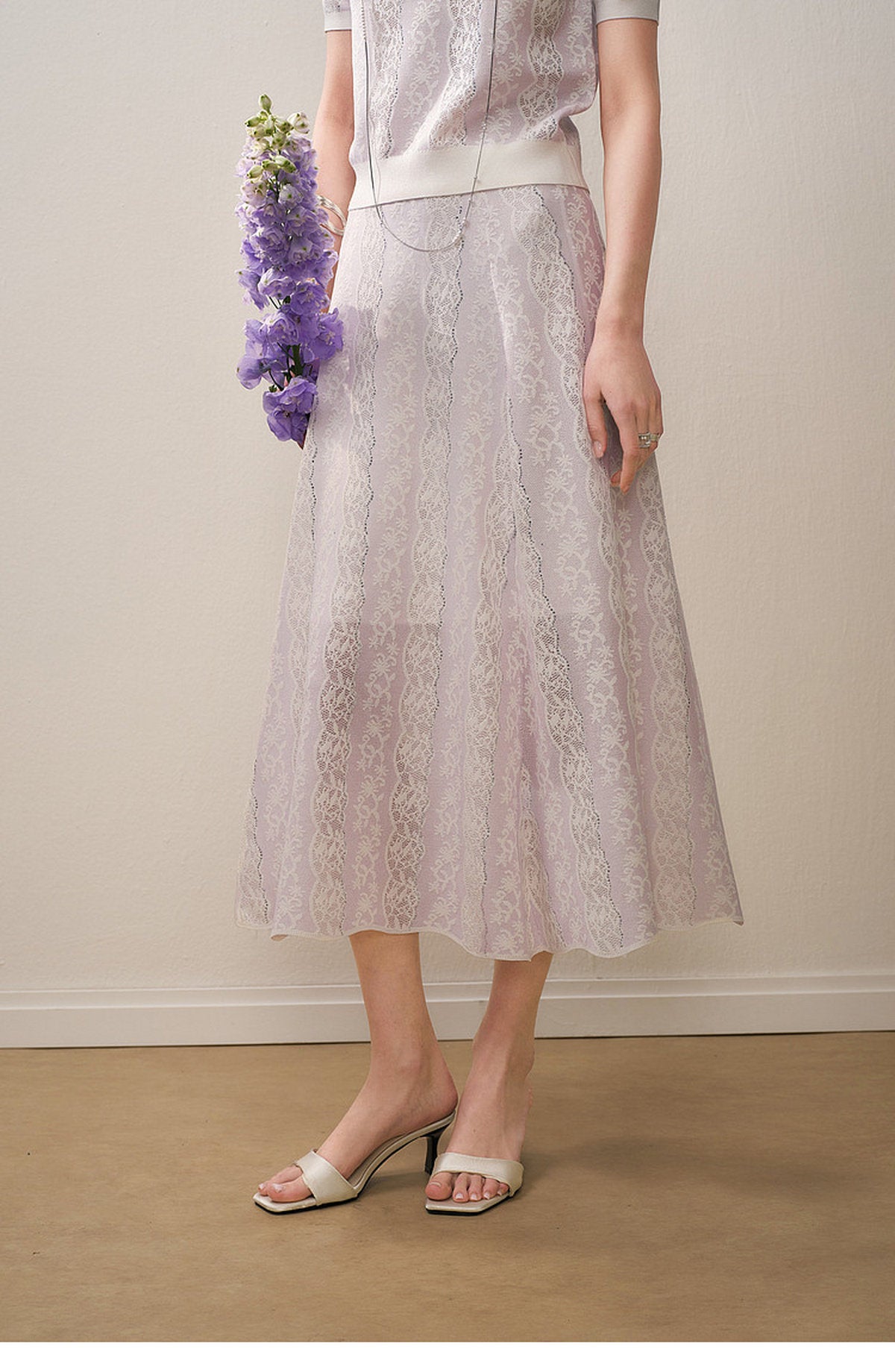 Lilac Violet Crew Neck Knit A-line Midi Dress