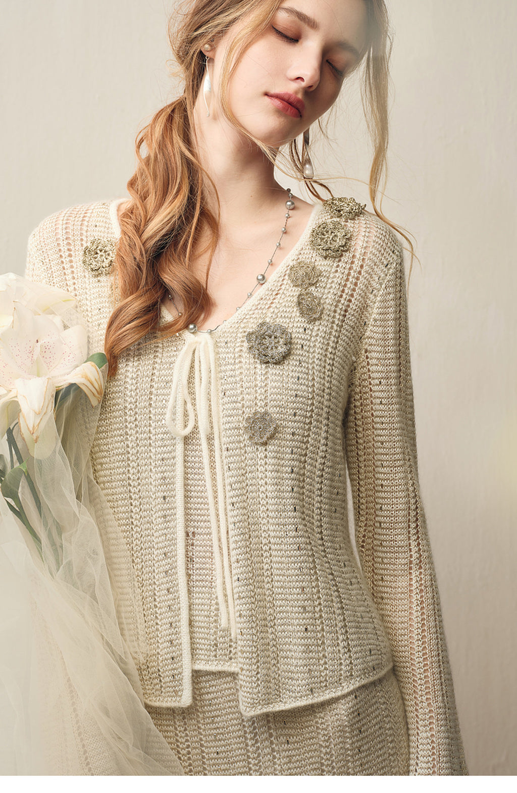Silver Bloom Crochet Knit Co-Ord