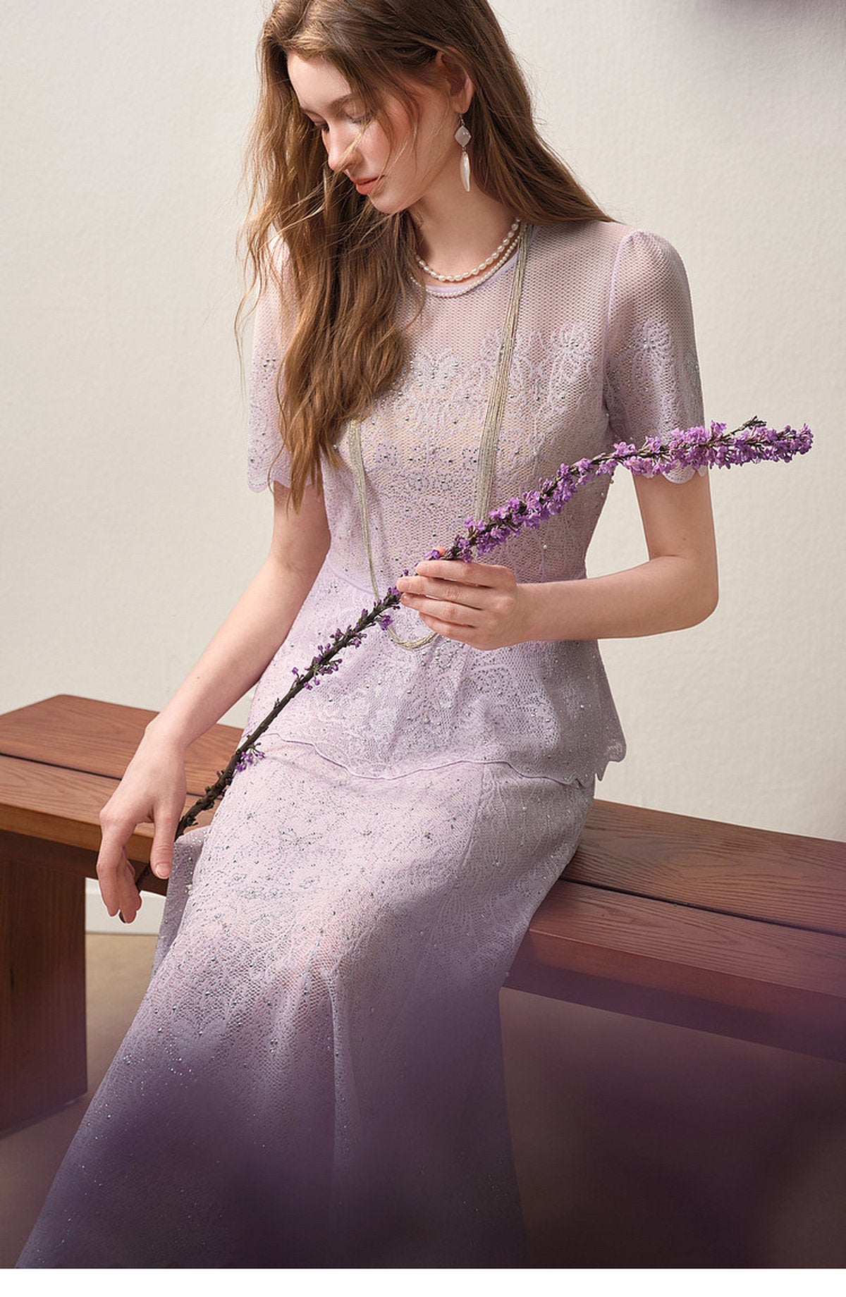 Lavernder Haze Iridescrnt Lace Peplum Mermaid Co-ord
