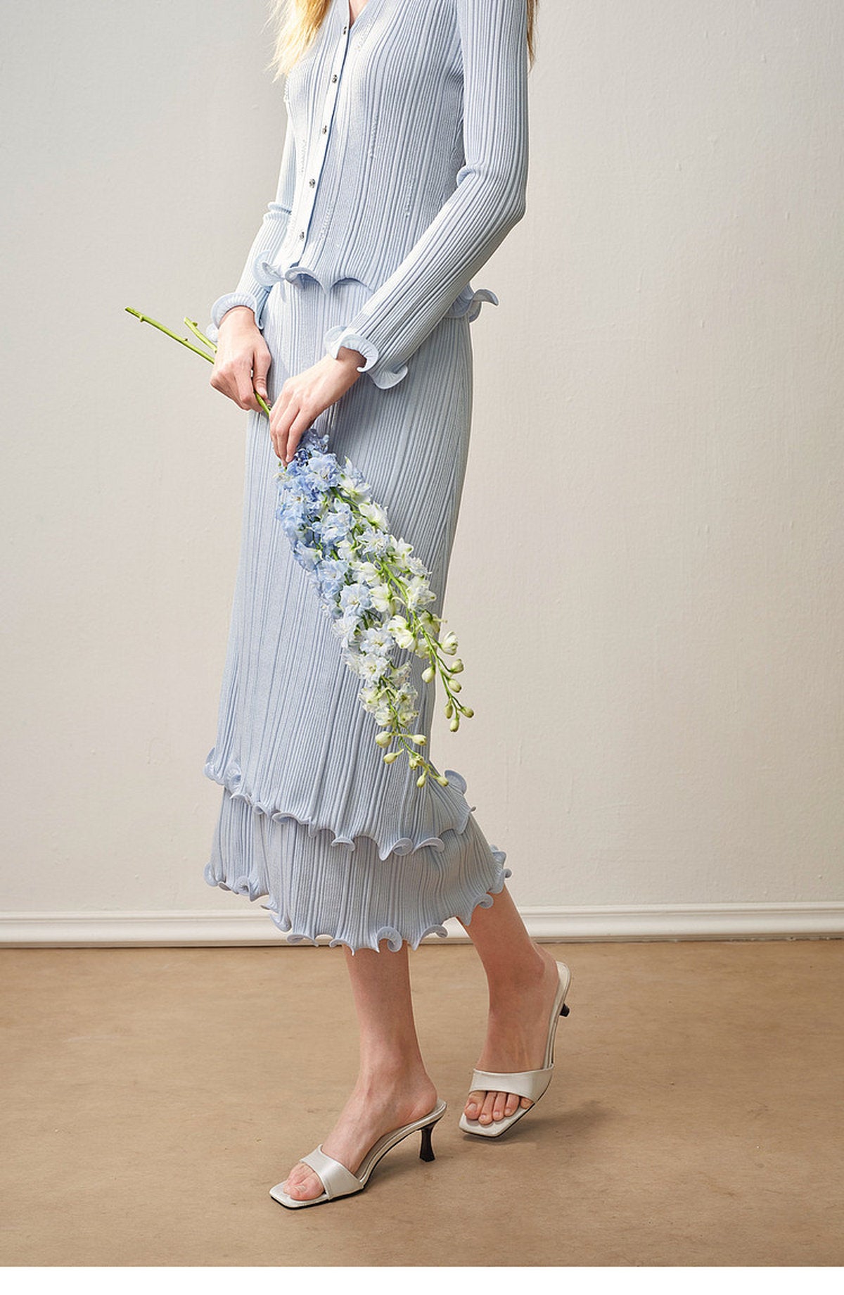 Sky Blue Ruffle Knit Co-ord Set