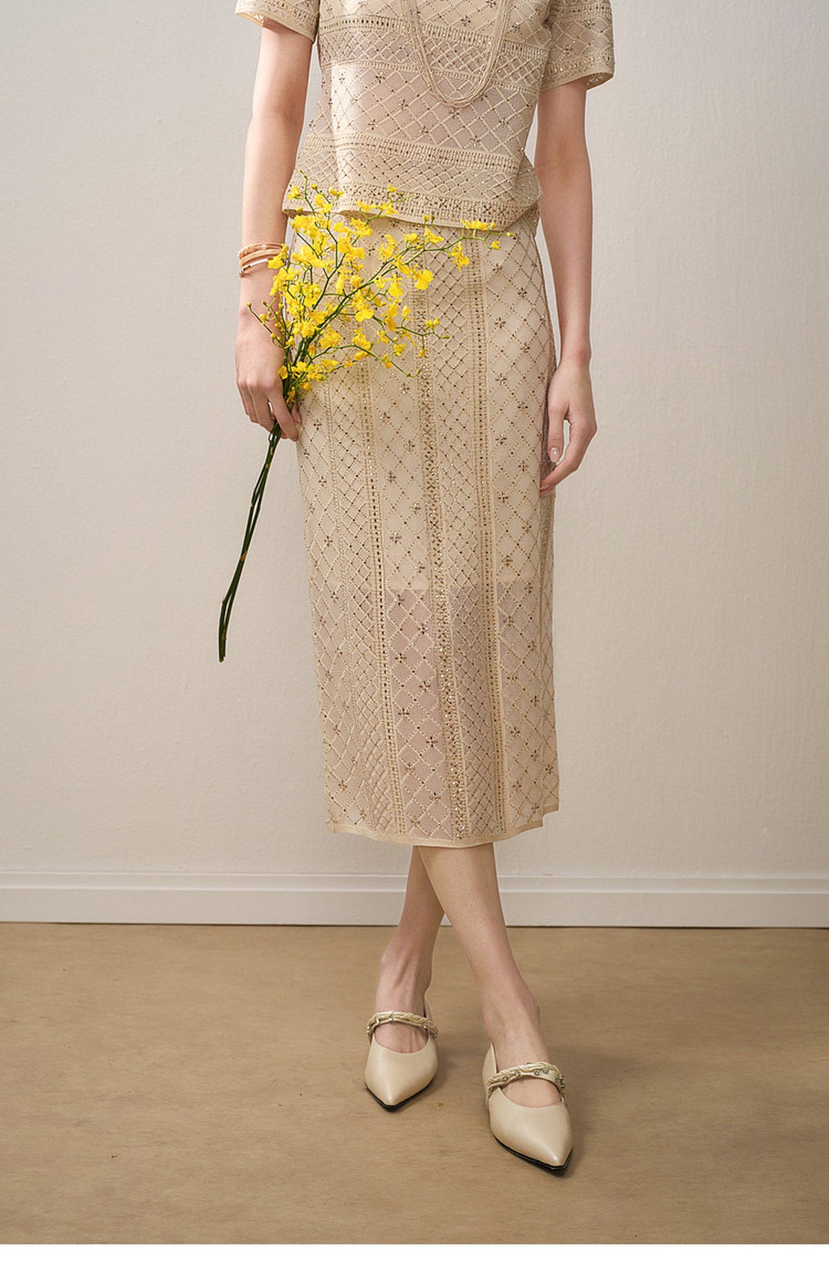 Beige Diamond Crochet Knit Co-ord