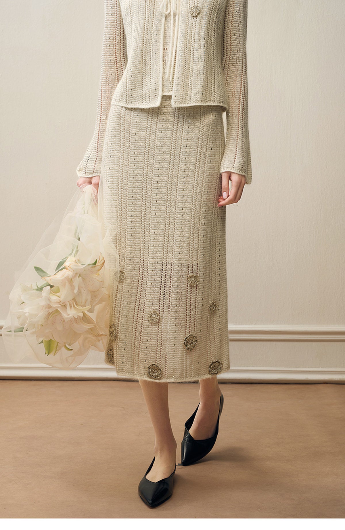 Silver Bloom Crochet Knit Co-Ord