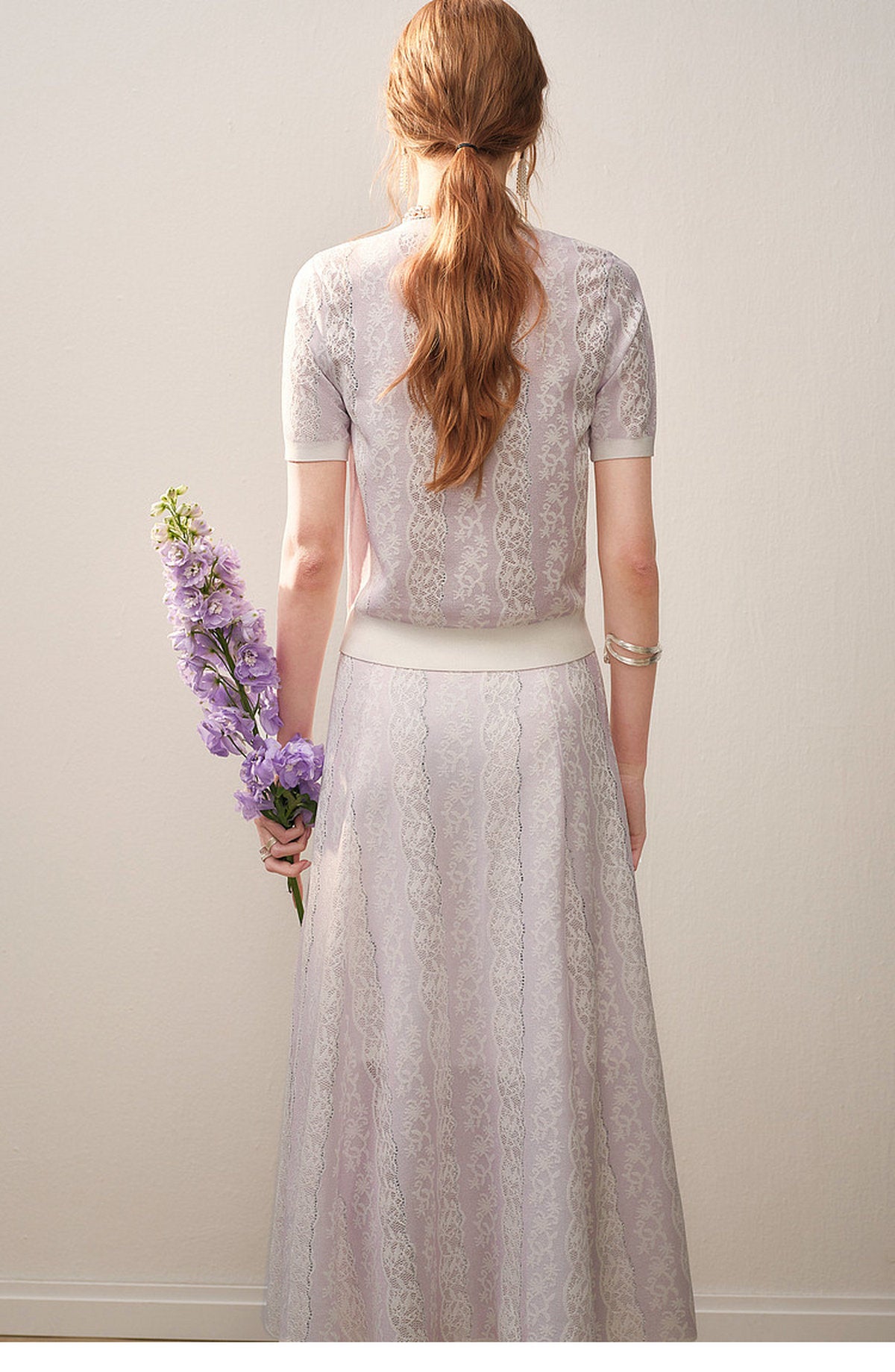 Lilac Violet Crew Neck Knit A-line Midi Dress