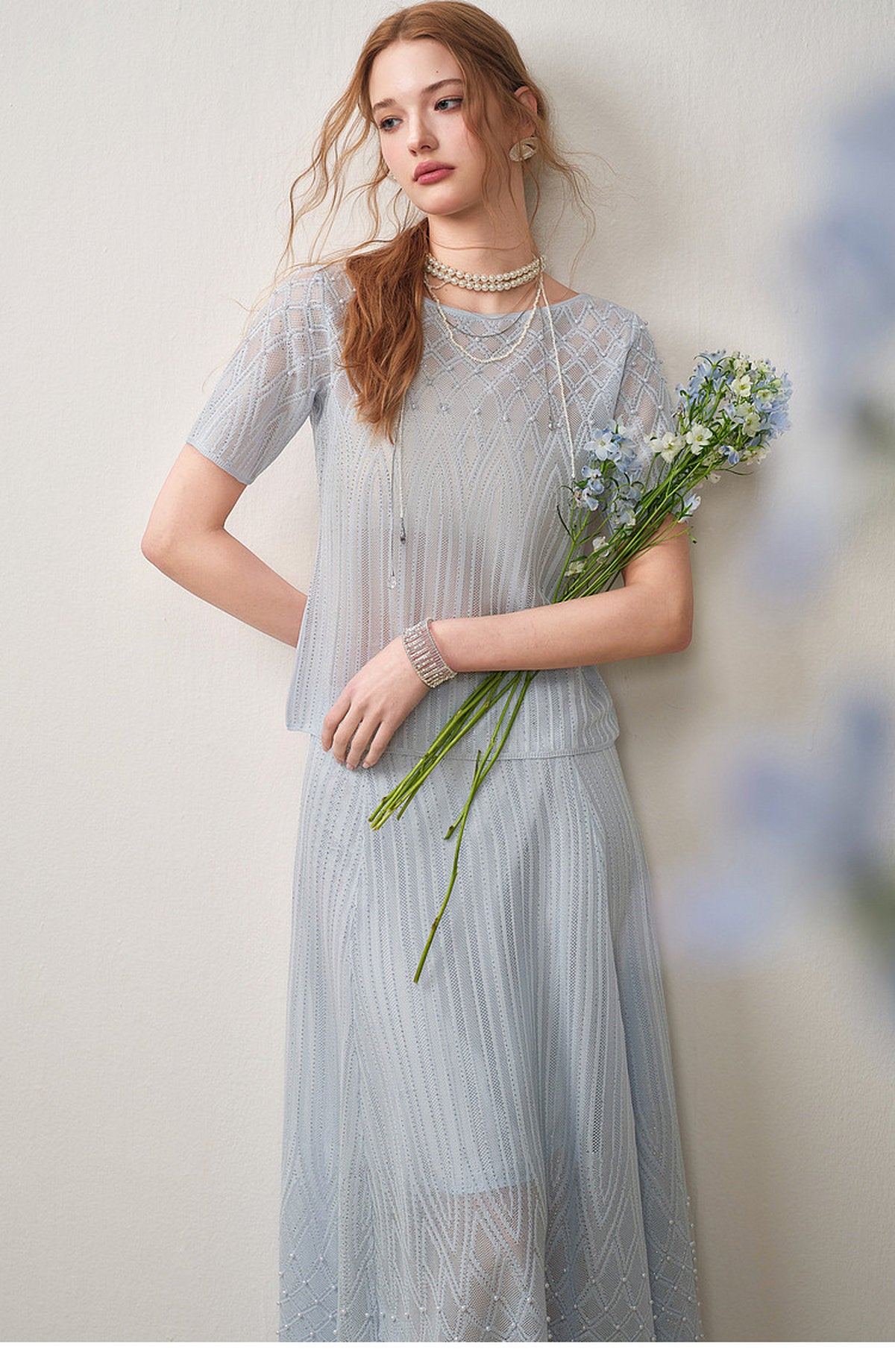 Pearl Delphinium Textured Knit A-Line Co-ord