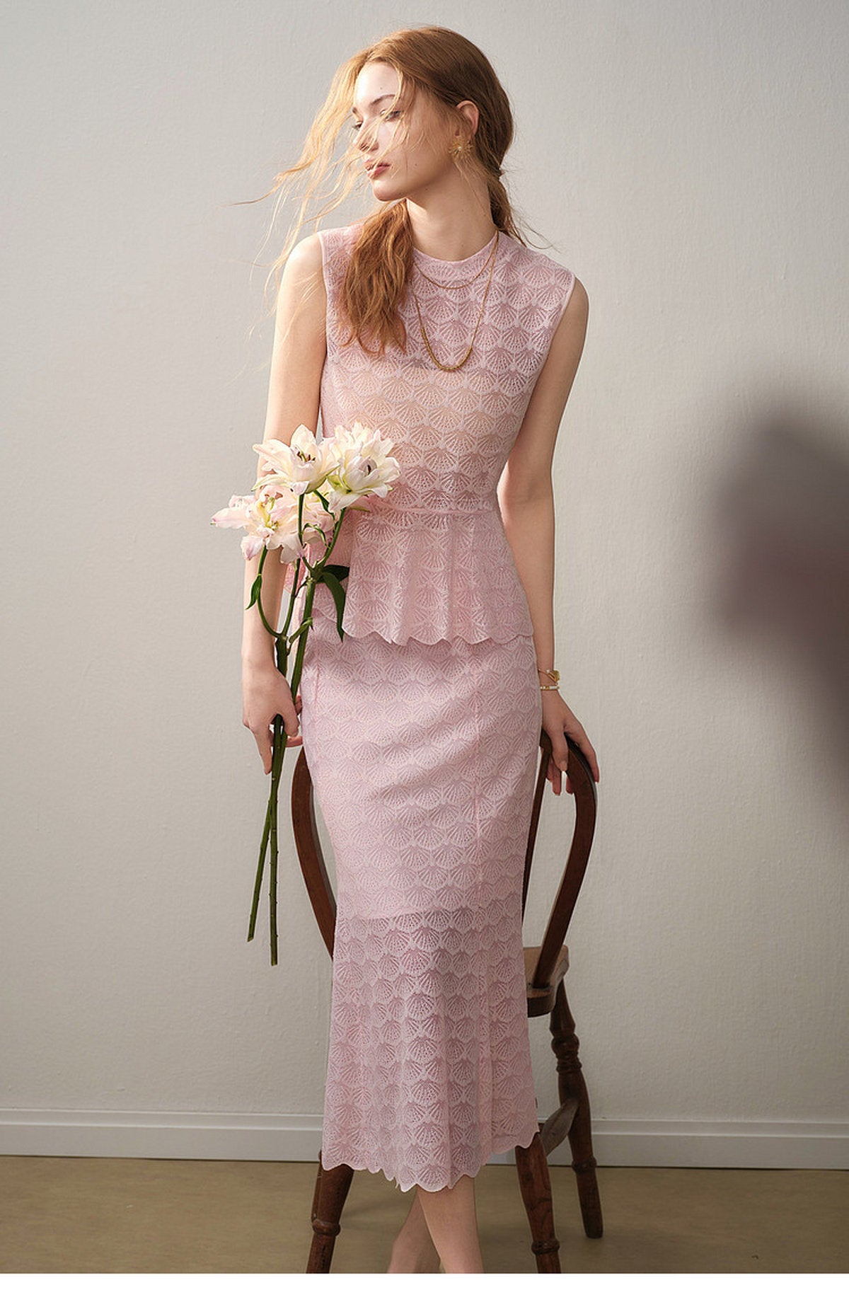 Blush Shell Lace Peplum Mermaid Co-ord