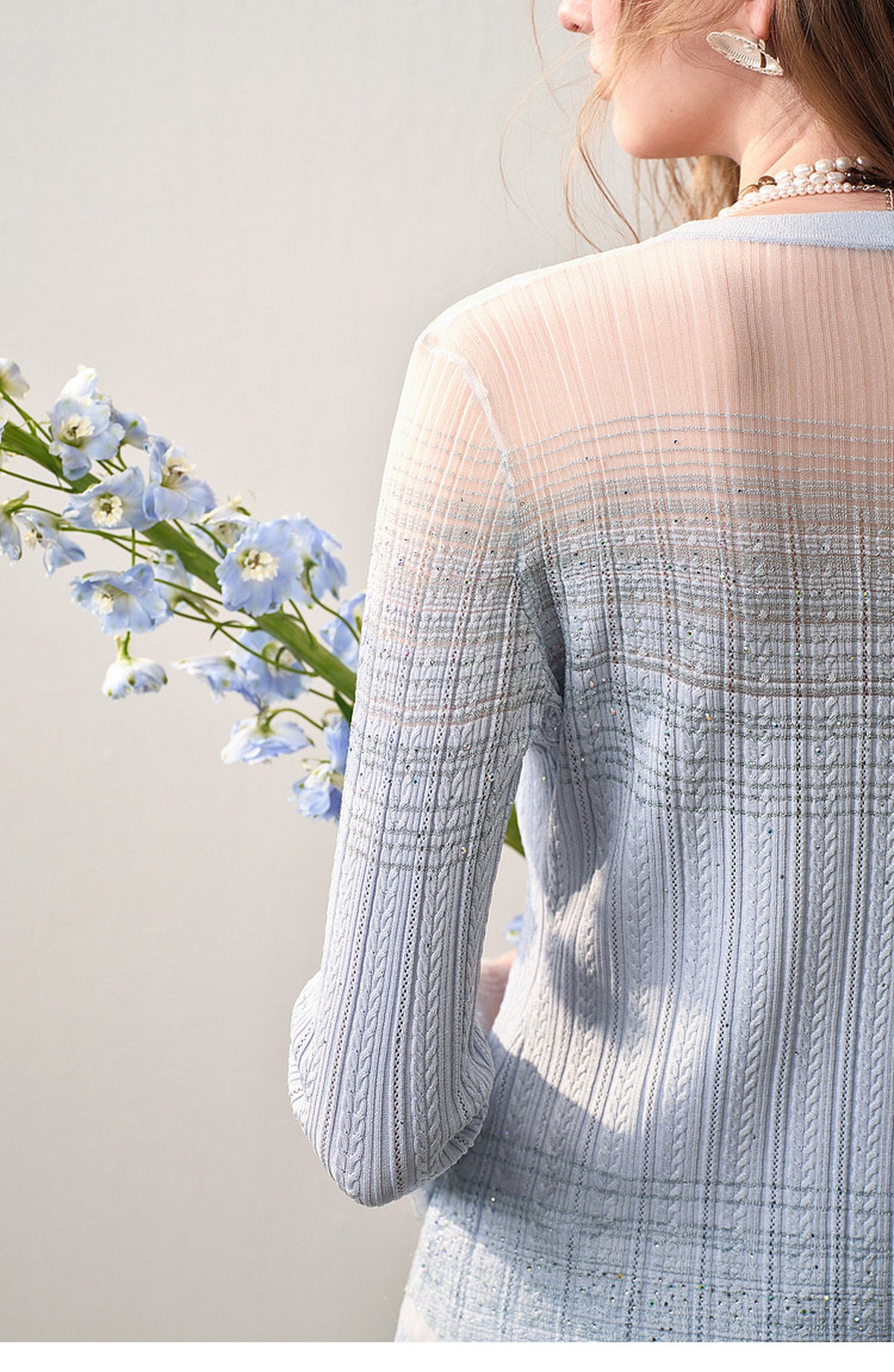 Delphinium Long-sleeve Button-Front Gradient Mesh Knit Mermaid Co-ord