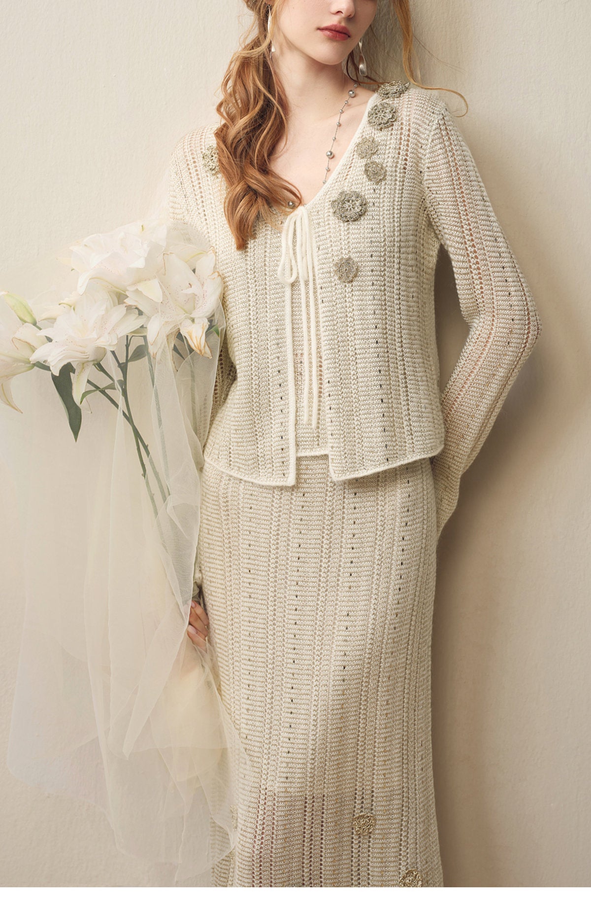 Silver Bloom Crochet Knit Co-Ord