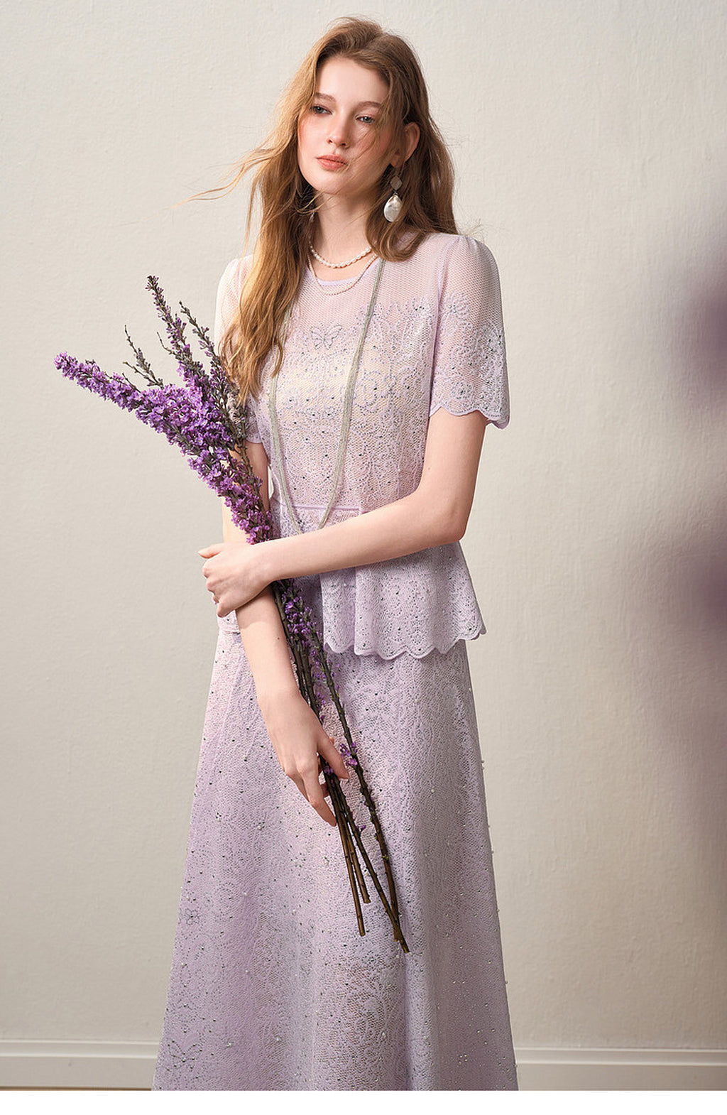 Lavernder Haze Iridescrnt Lace Peplum Mermaid Co-ord