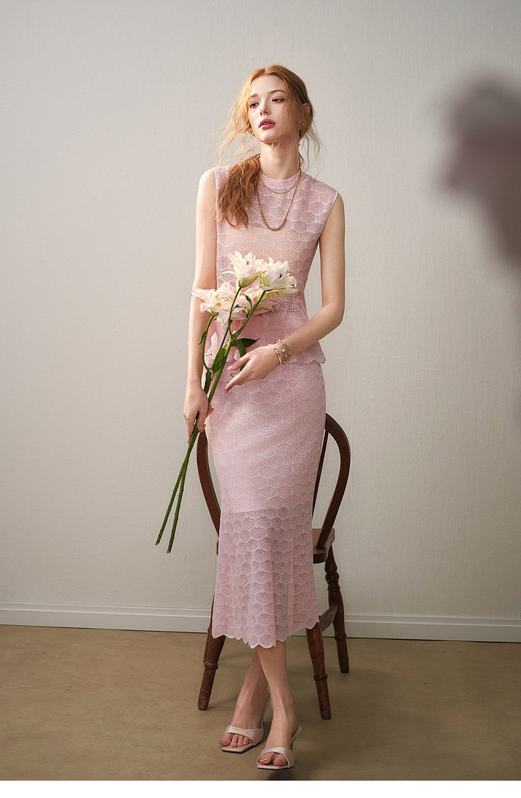 Blush Shell Lace Peplum Mermaid Co-ord
