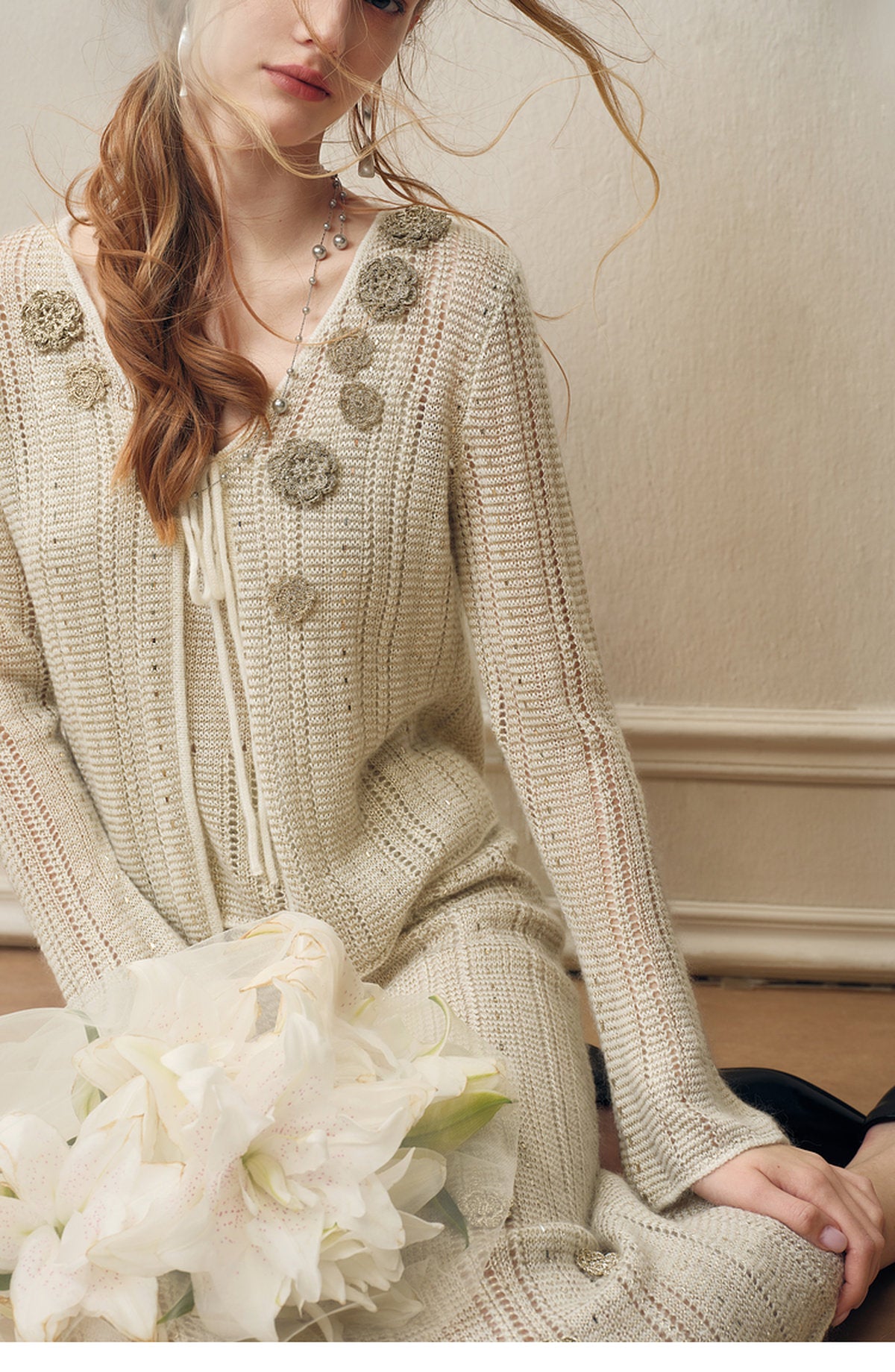 Silver Bloom Crochet Knit Co-Ord