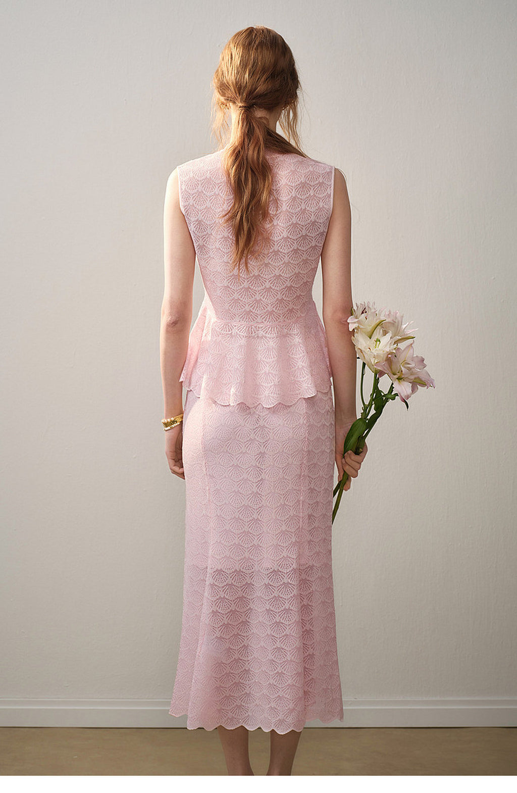 Blush Shell Lace Peplum Mermaid Co-ord