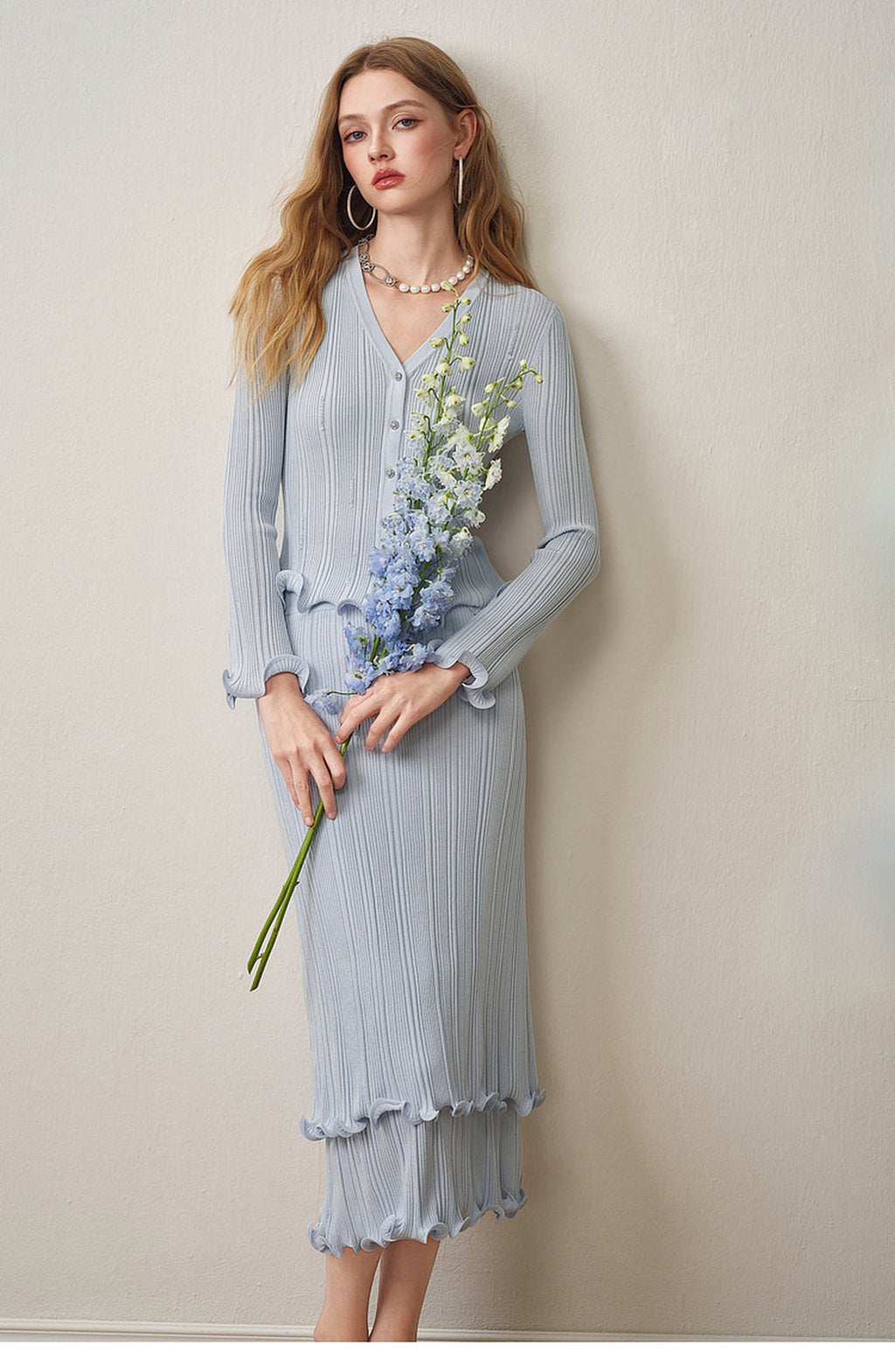 Sky Blue Ruffle Knit Co-ord Set
