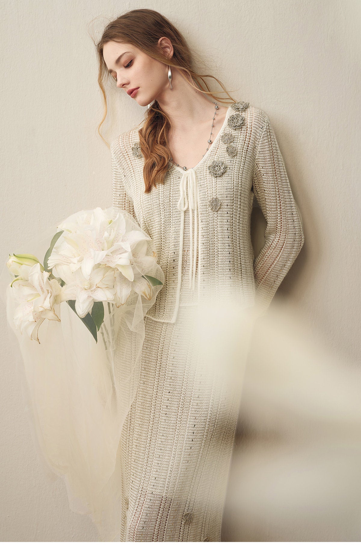 Silver Bloom Crochet Knit Co-Ord