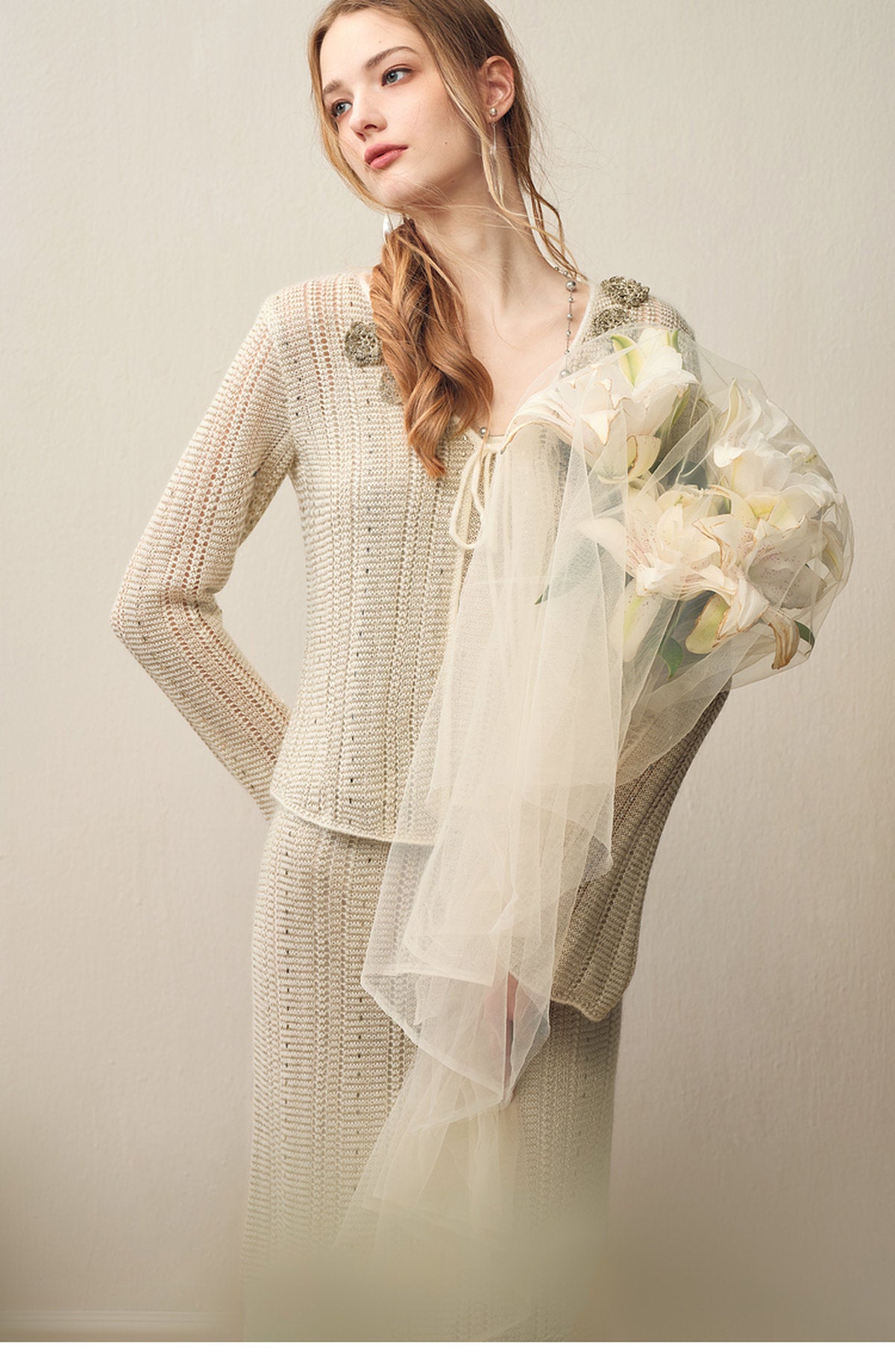 Silver Bloom Crochet Knit Co-Ord