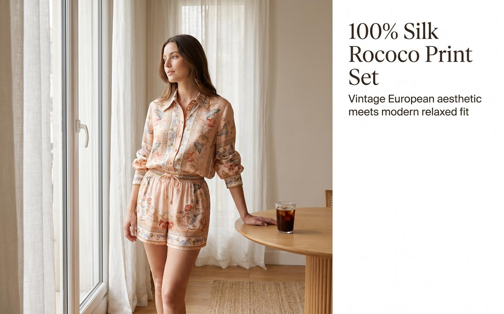 Vintage Floral Pattern Lapel Neck Short Sleeve Blouse Two-Piece Set