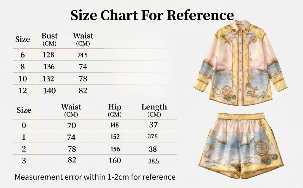 Yellow Tone Nautical Print Collared Shirt &Shorts Two Piece Set