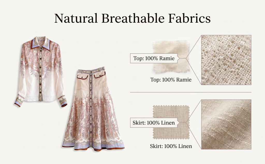 The Alchemy Body Shirt&Midi skirt in Cream Paisley Two-Piece Set