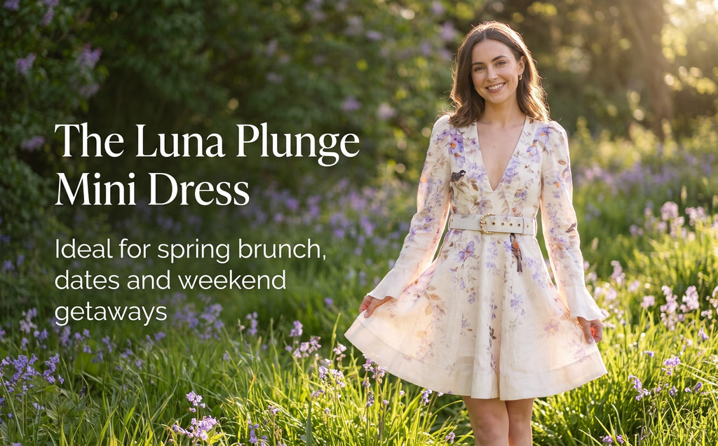 The Luna Plunge Mini Dress in Blue Songbird