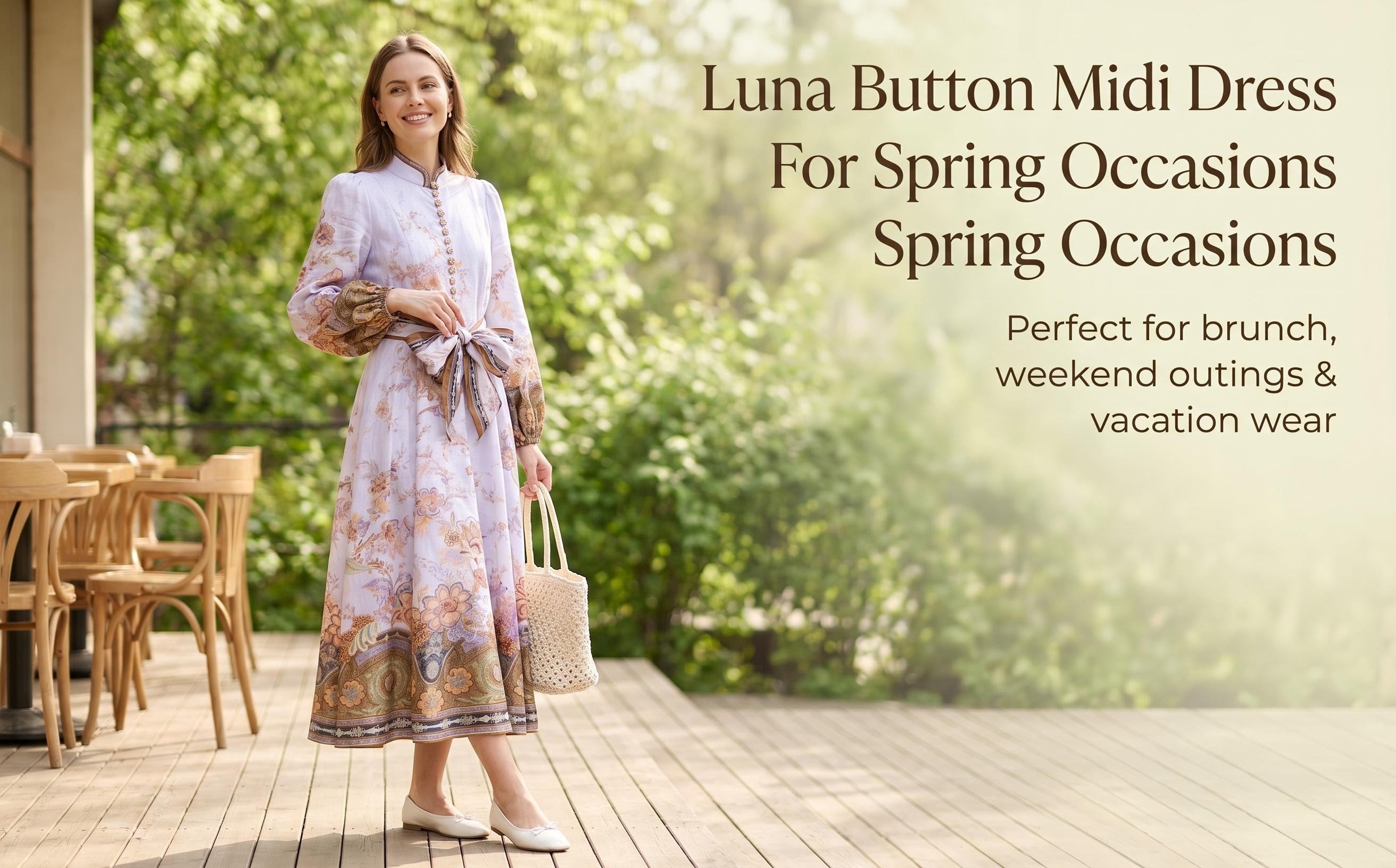 Vintage Floral Mandarin Collar Belted Midi Dress