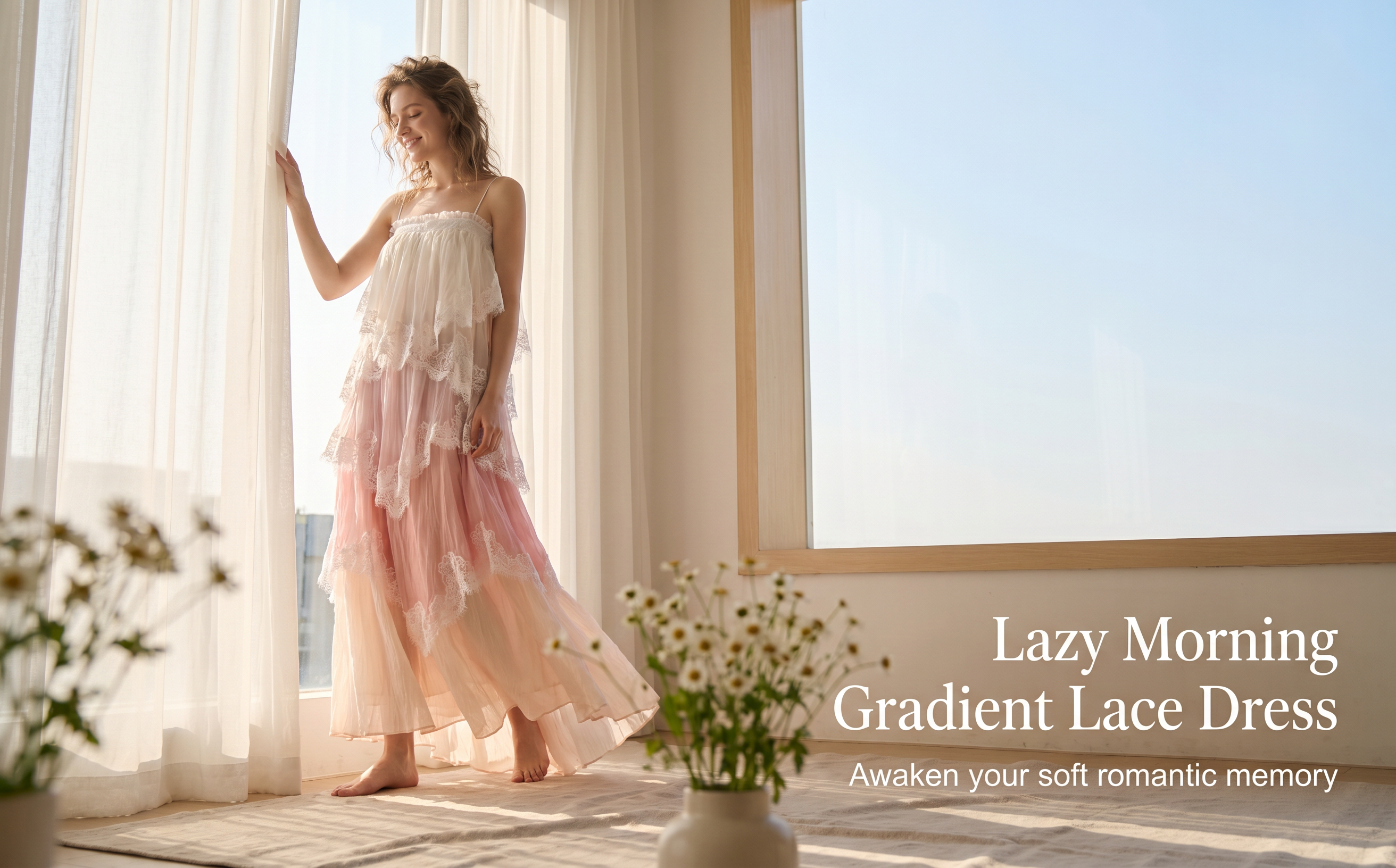 Gradient Pink Tiered Lace Maxi Dress