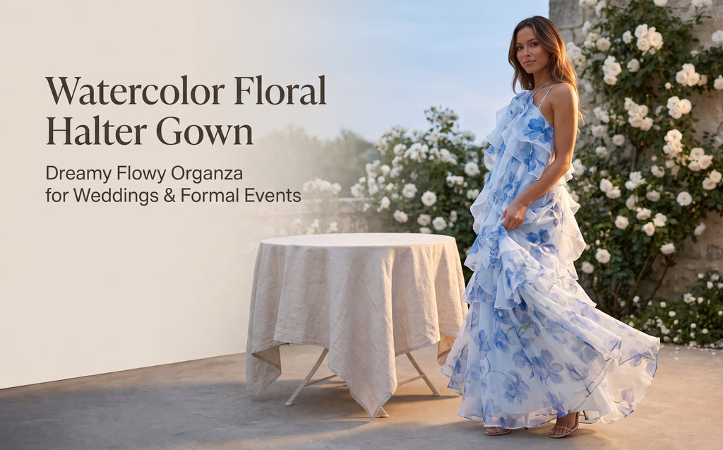 Withe Base Blue Ink Floral Print Tiered Ruffle Tulip Hem Maxi Dress