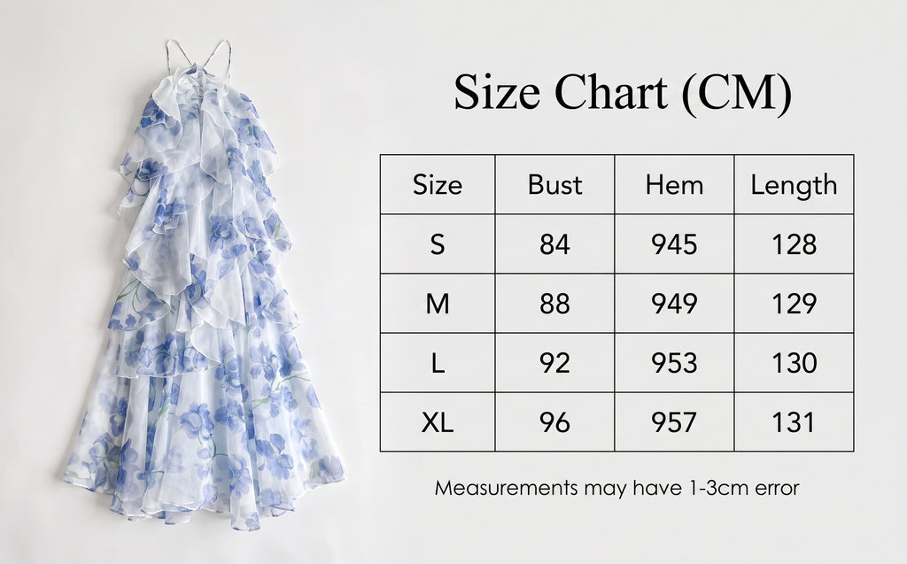 Withe Base Blue Ink Floral Print Tiered Ruffle Tulip Hem Maxi Dress