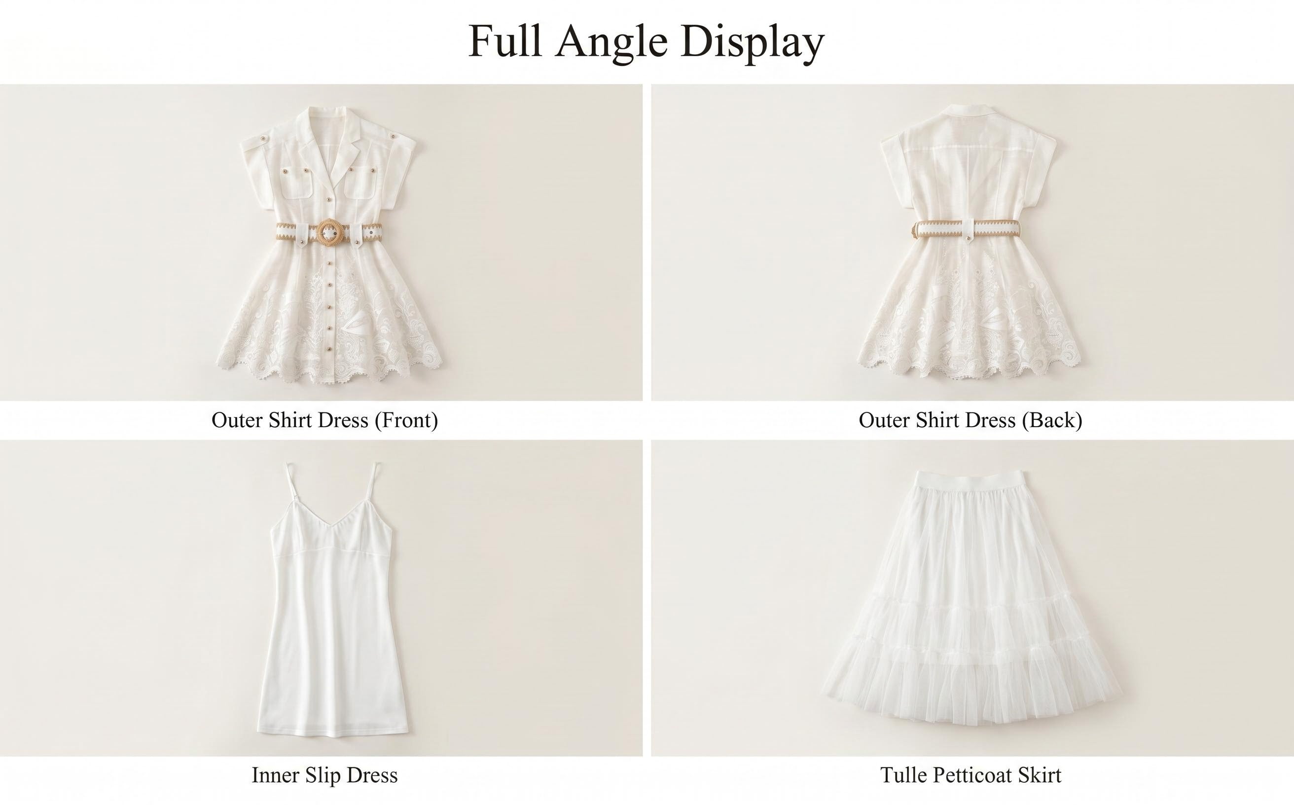 Island Vacation Embroidered Waist-Cinching Lapel Shirt Dress