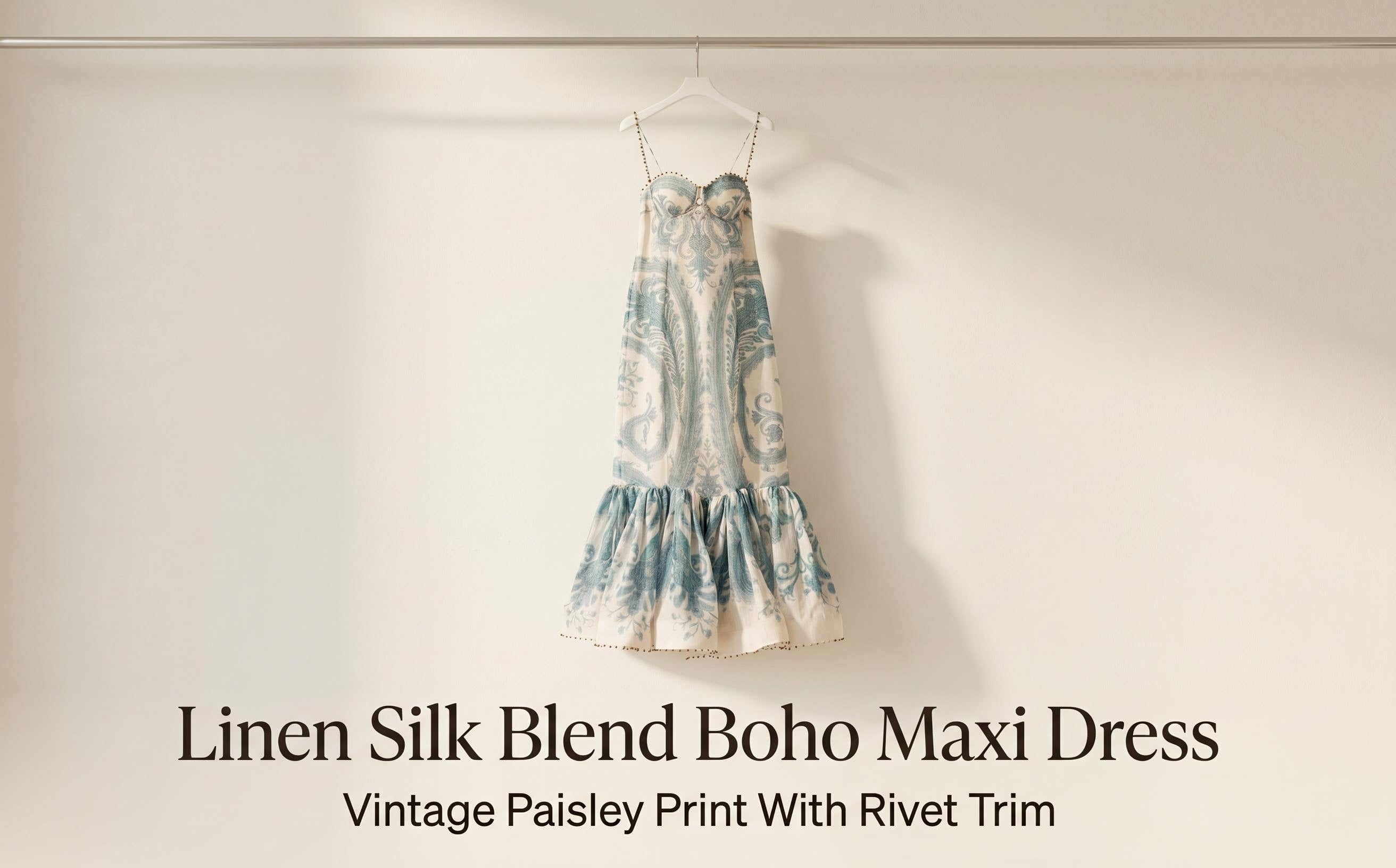 Linen Silk Blend Boho Paisley Print Maxi Dress