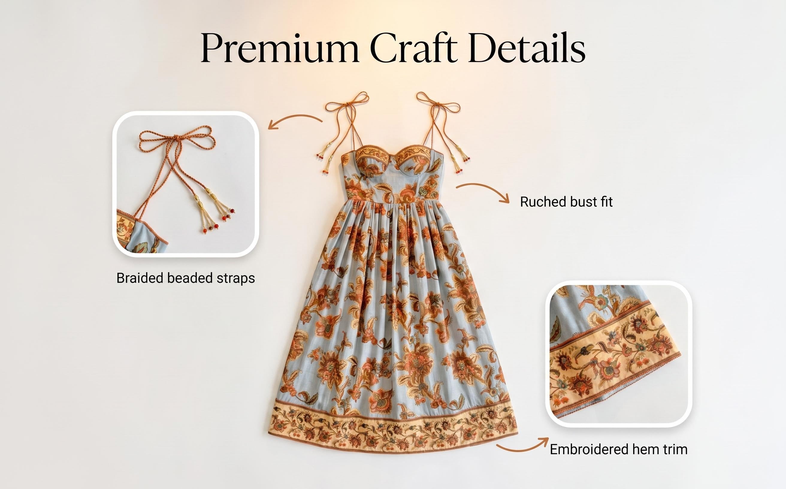 Blue Base Orange Vintage Floral Bustier Tie Strap Maxi Dress