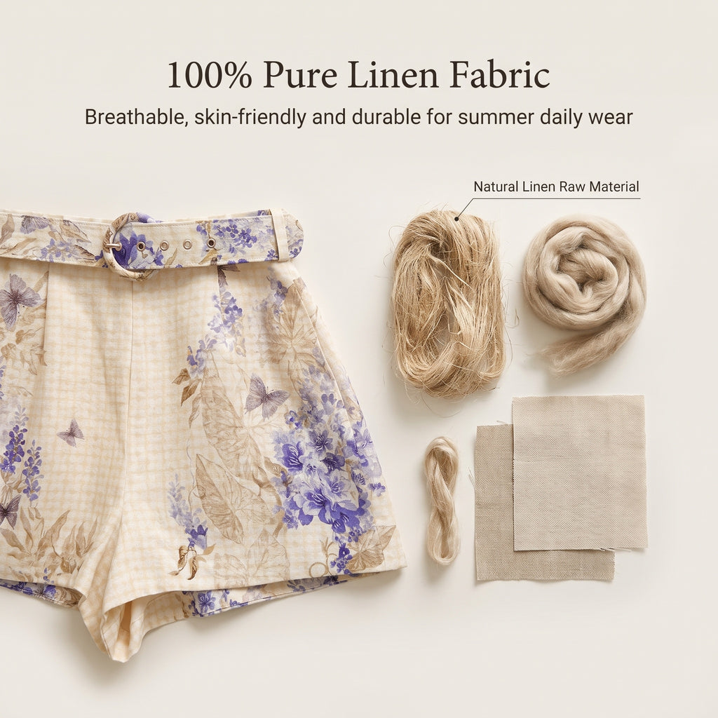 Indigo Wisteria Print High Rise Wide Leg Shorts