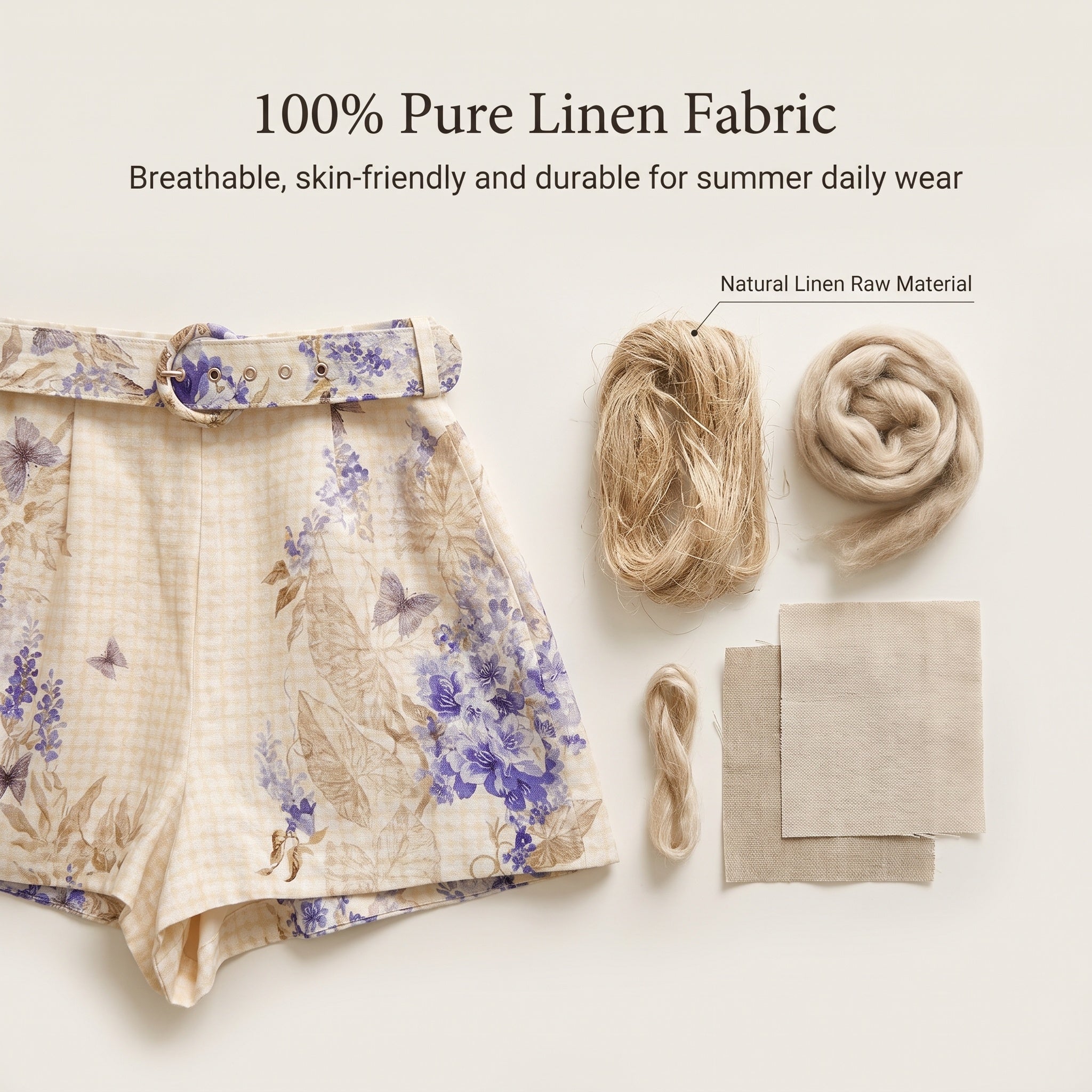 Indigo Wisteria Print High Rise Wide Leg Shorts