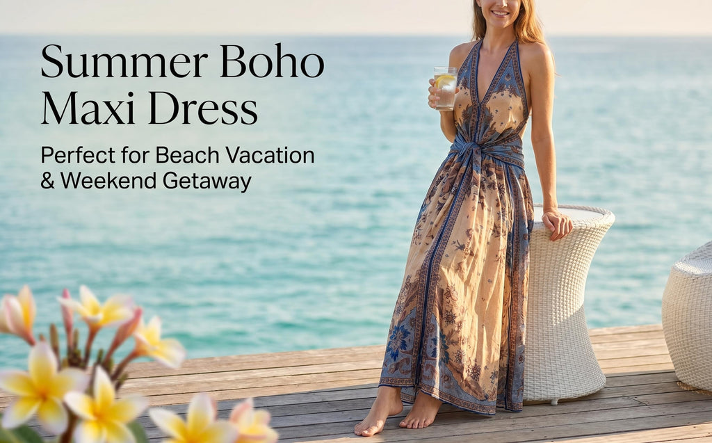 The Ascension Plunge Halter Maxi in Blue/Cream Indienne Floral