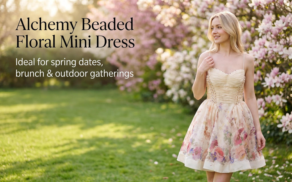 The Alchemy Beaded Mini Dress in Cream Multi Floral