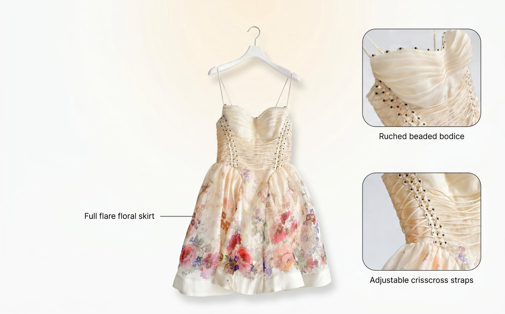 The Alchemy Beaded Mini Dress in Cream Multi Floral