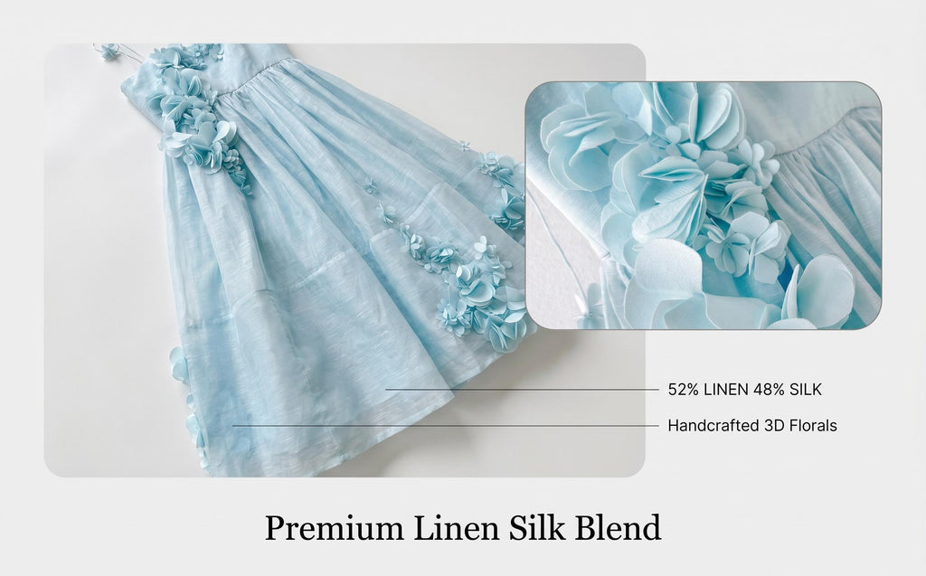 Light Blue Raised Floral Spaghetti Strap Full Swing Maxi Dress