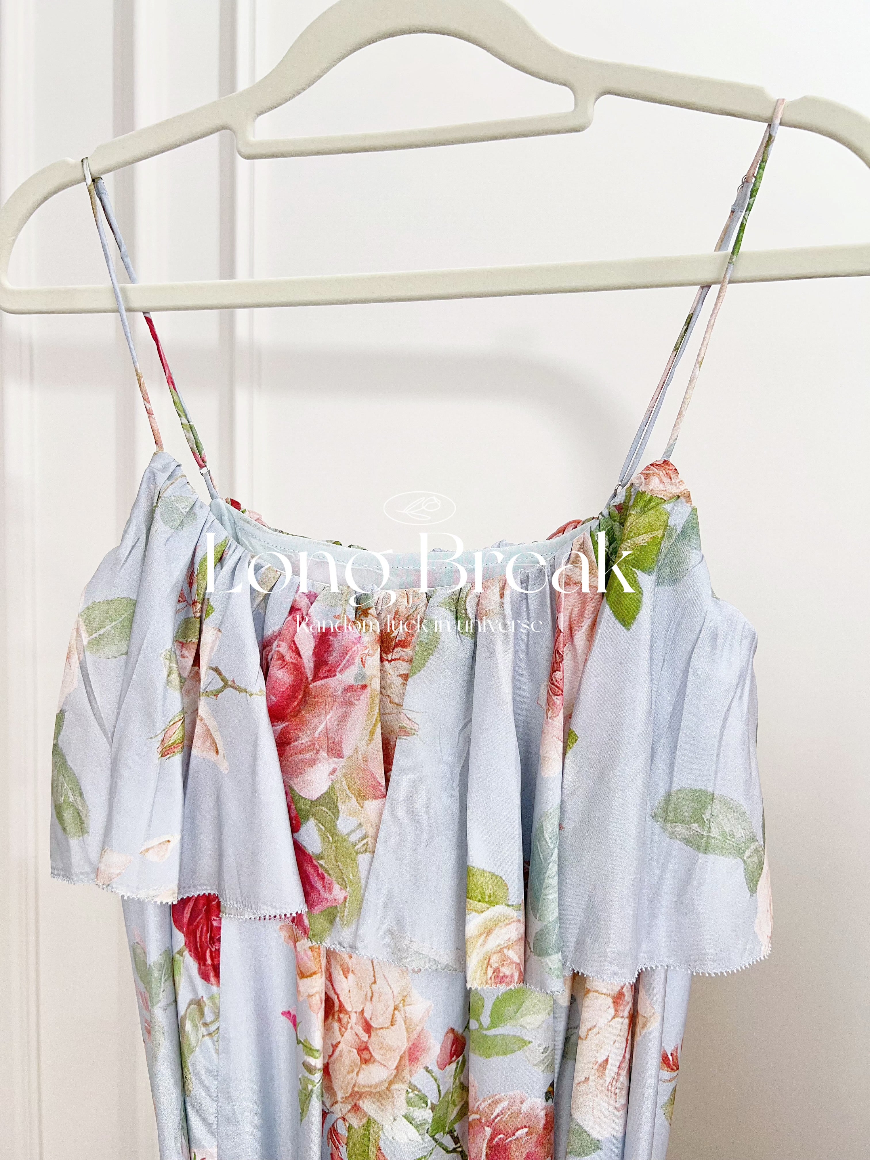 Light White Base Rose Floral Spaghetti Strap Maxi Dress