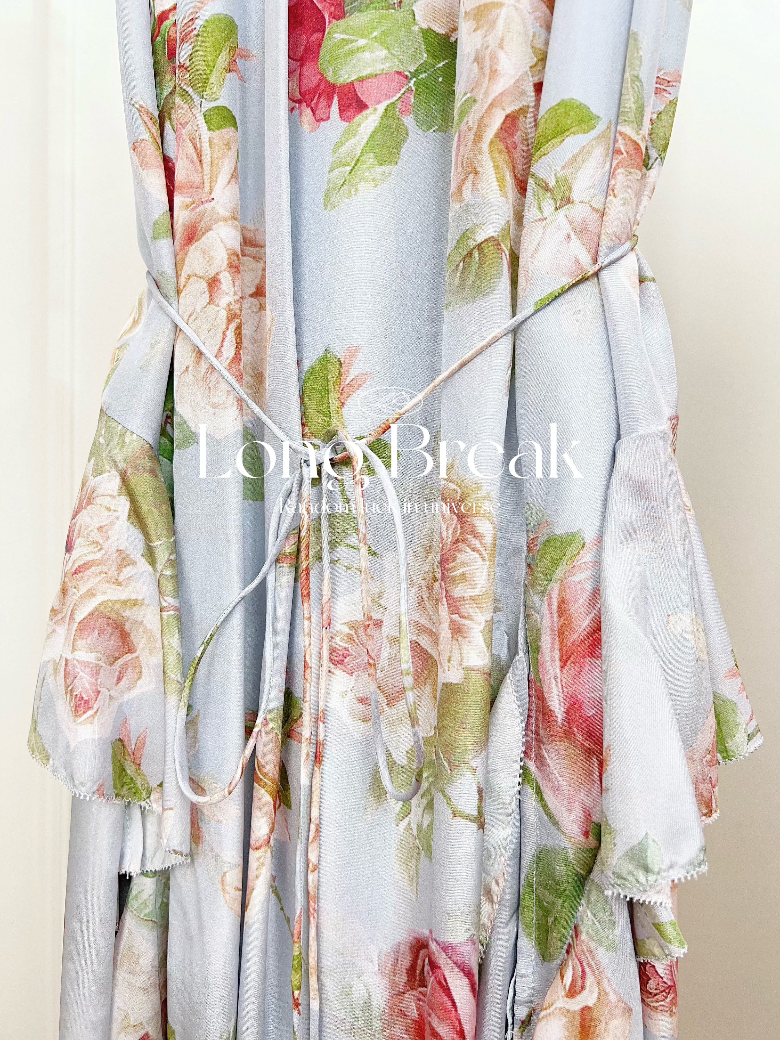 Light White Base Rose Floral Spaghetti Strap Maxi Dress