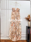 Vintage Brown Floral Spaghetti Strap Maxi Dress