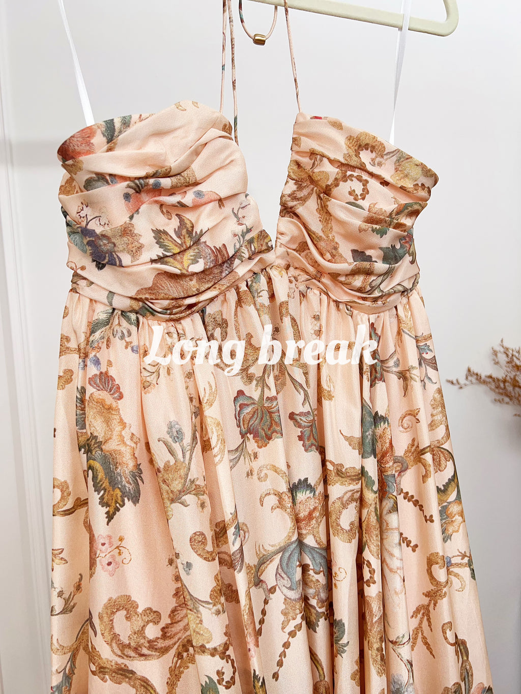 Vintage Brown Floral Spaghetti Strap Maxi Dress